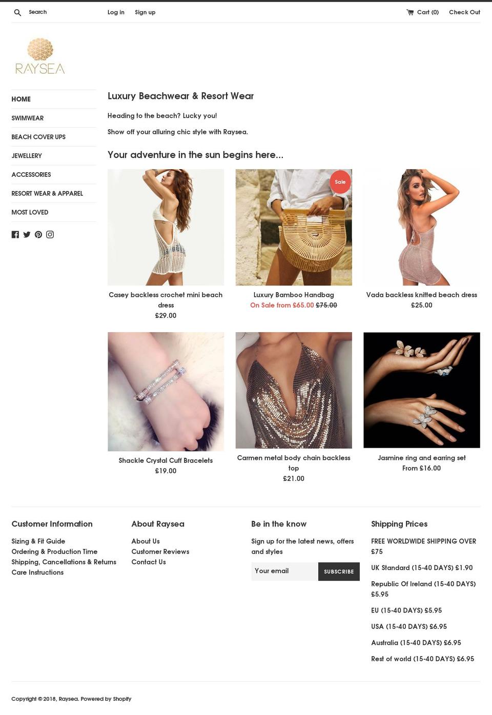 rayseabeachwear.com — Shopify storefront screenshot