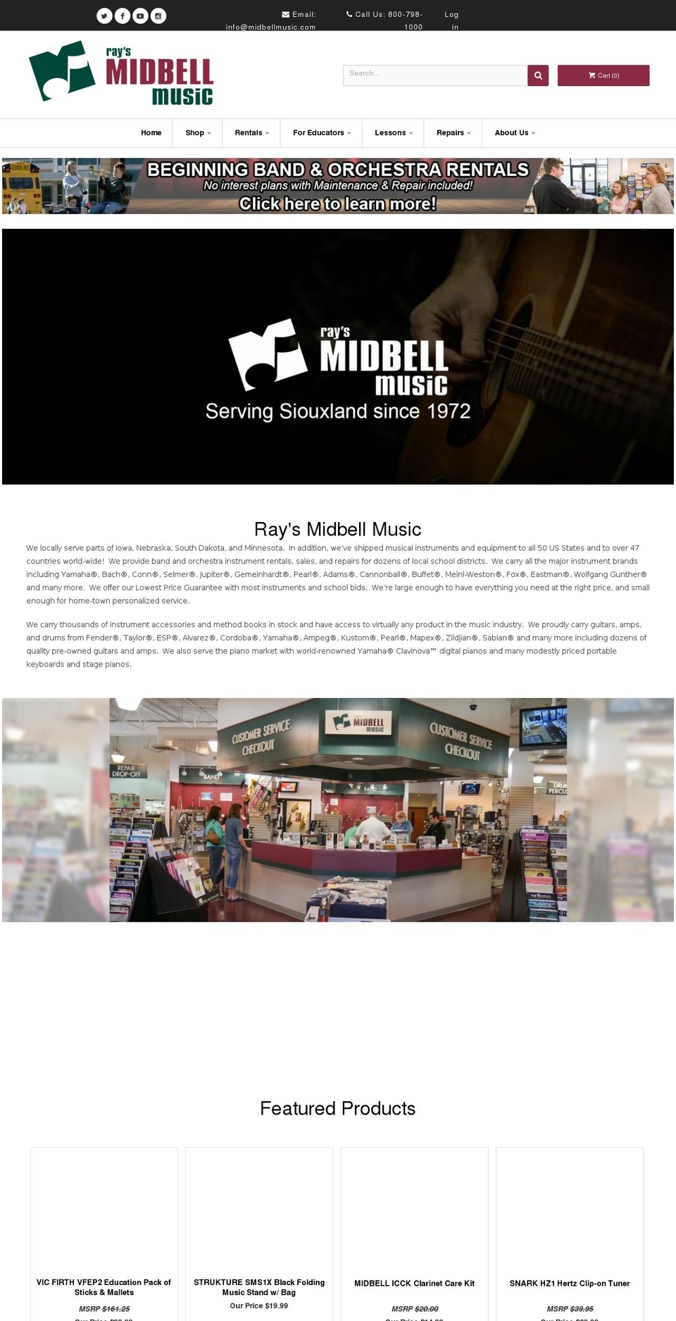 raysmidbellmusic.com — Shopify storefront screenshot