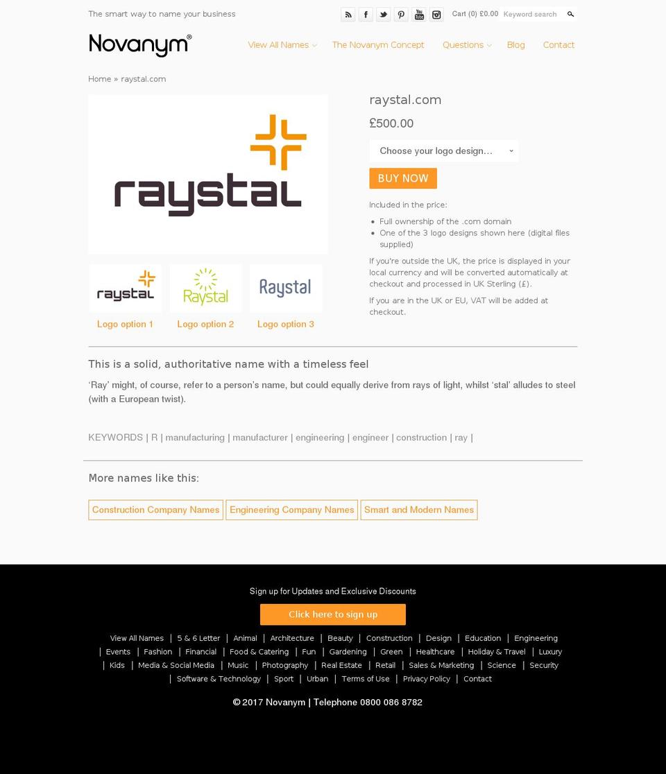 raystal.com shopify website screenshot