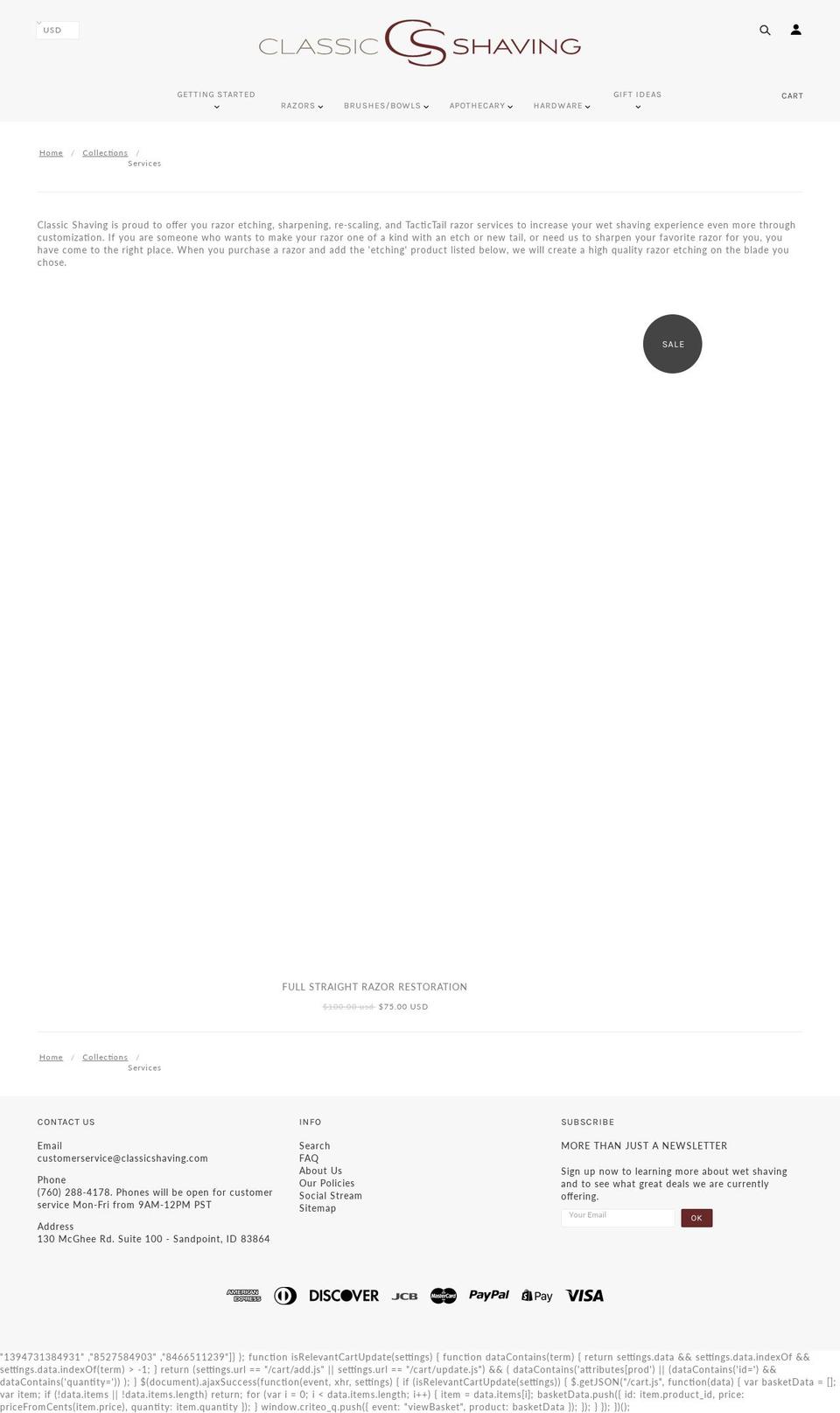 razorrestoration.com — Shopify storefront screenshot