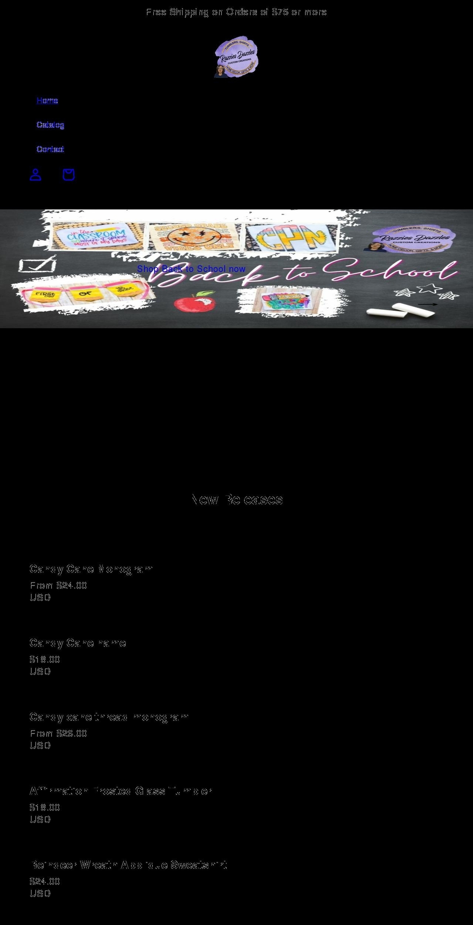 razziesdazzles.com shopify website screenshot