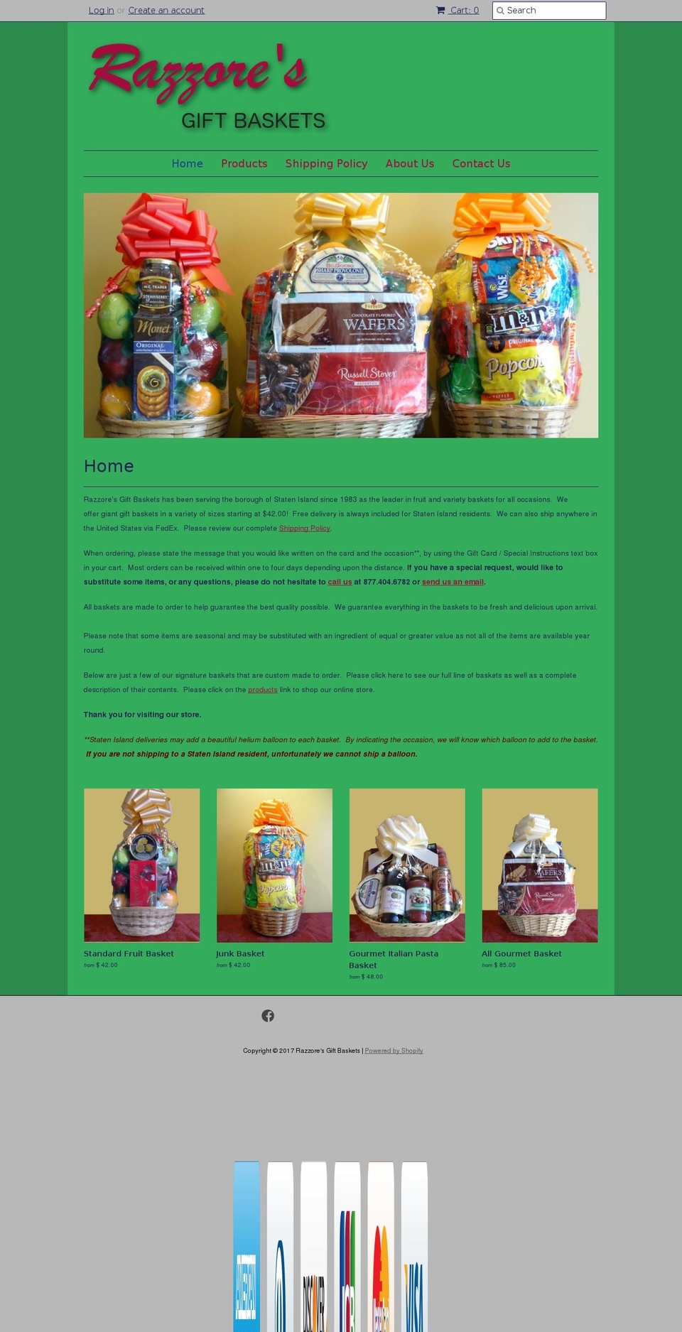 razzoresgiftbaskets.com shopify website screenshot