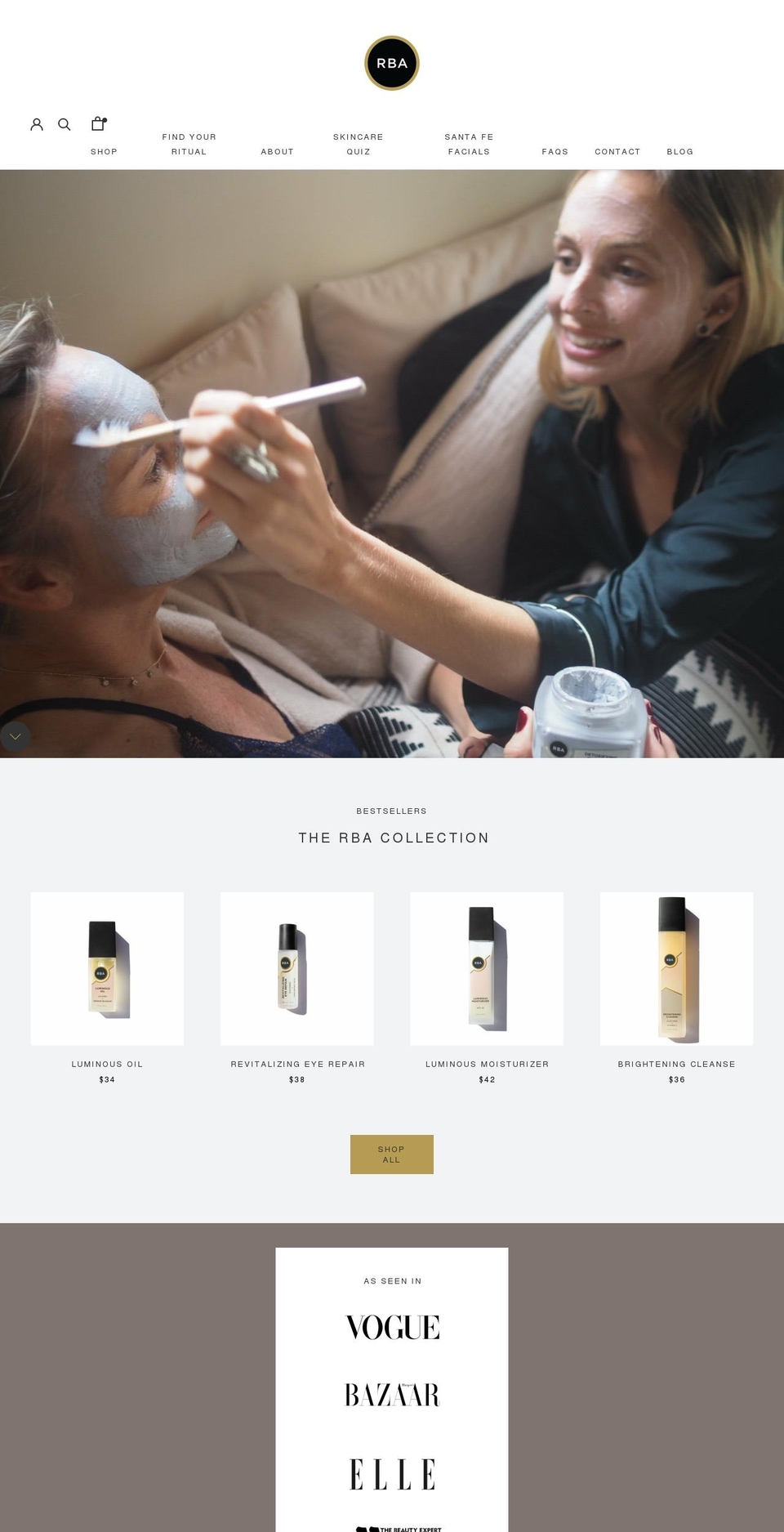 rba-skincare.com shopify website screenshot