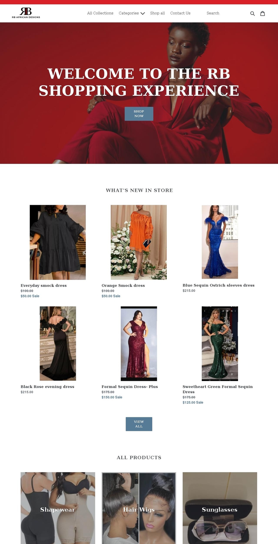 rbafricandesigns.com shopify website screenshot
