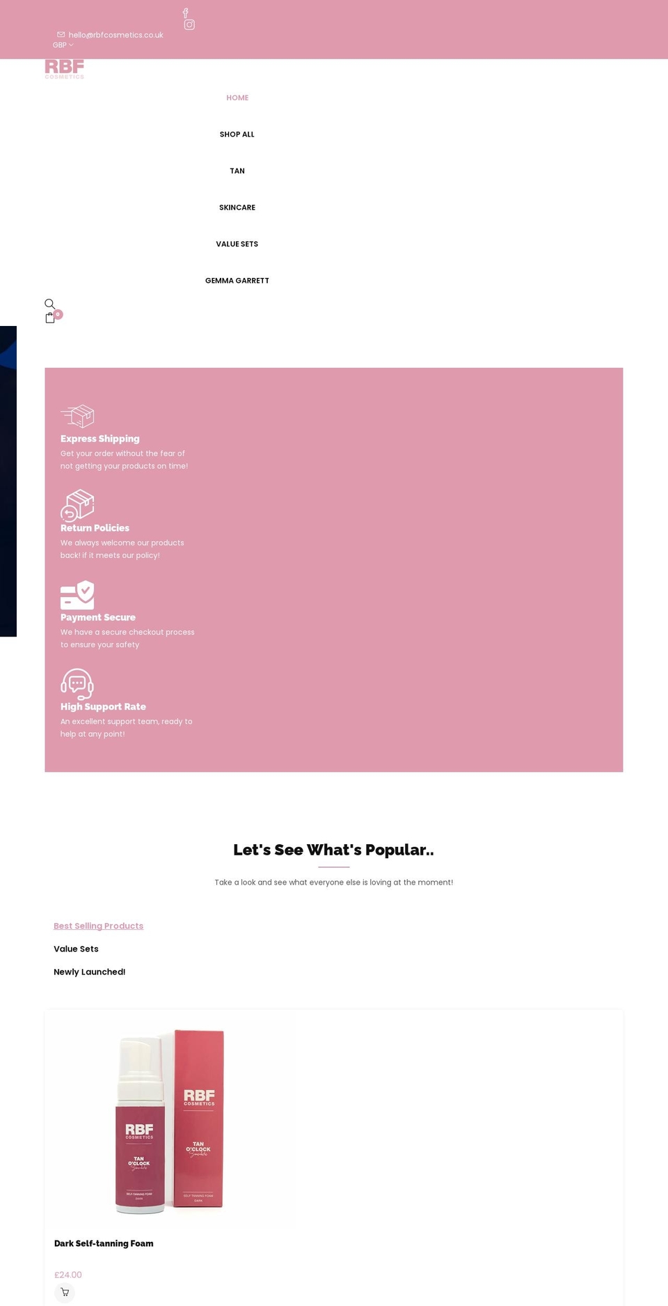 rbfcosmetics.co.uk shopify website screenshot