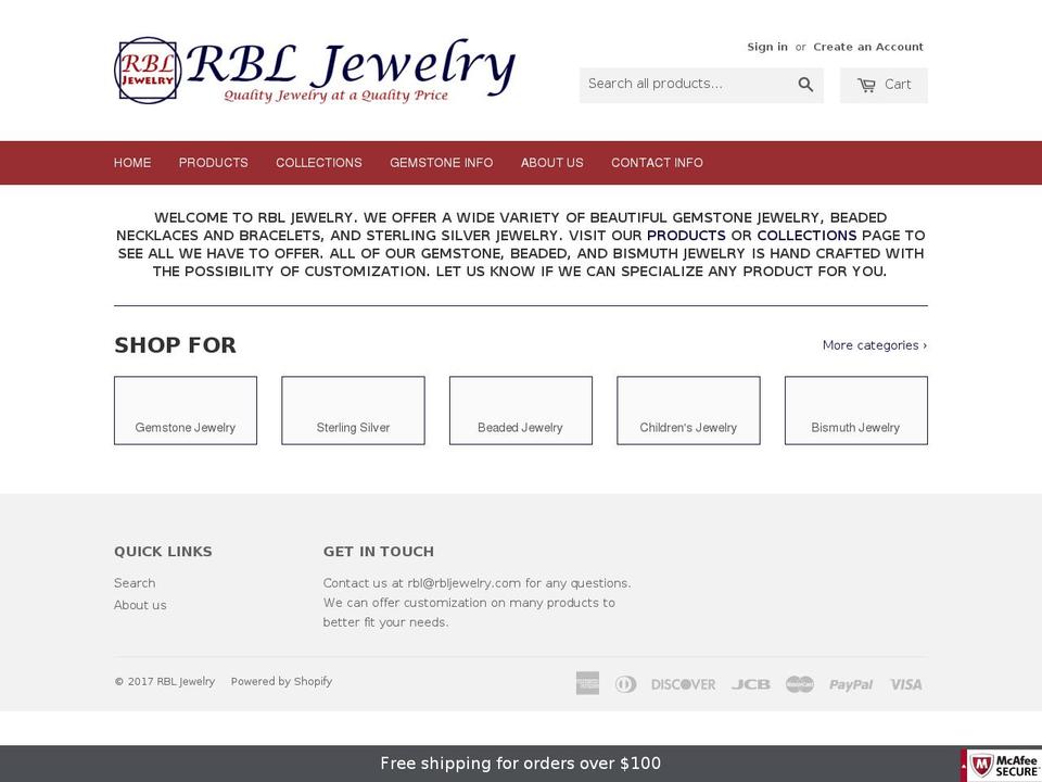 rbljewelry.com shopify website screenshot