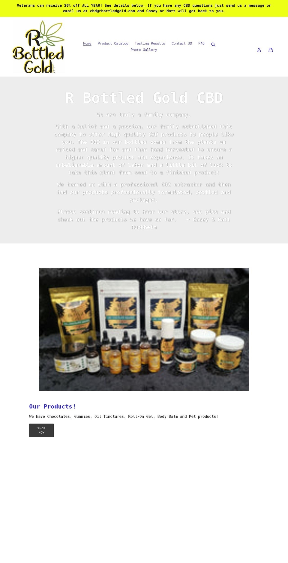 rbottledgoldcbd.com shopify website screenshot