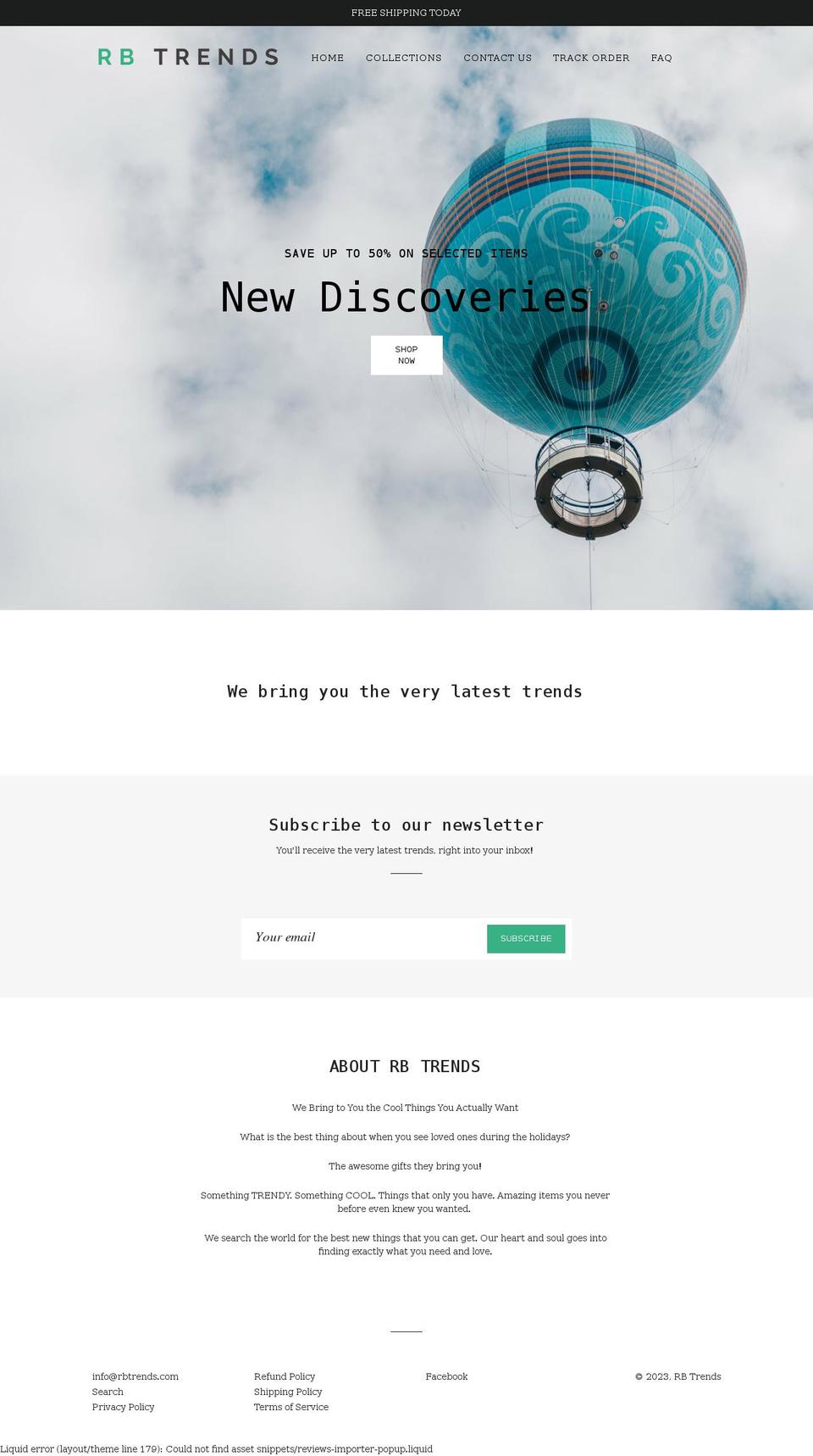rbtrends.com shopify website screenshot