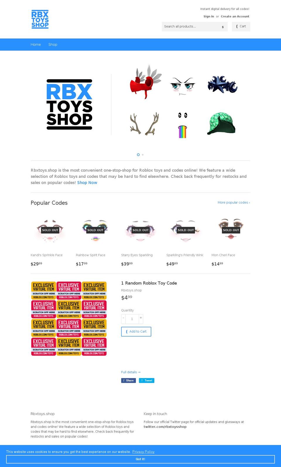 rbxtoys.shop shopify website screenshot