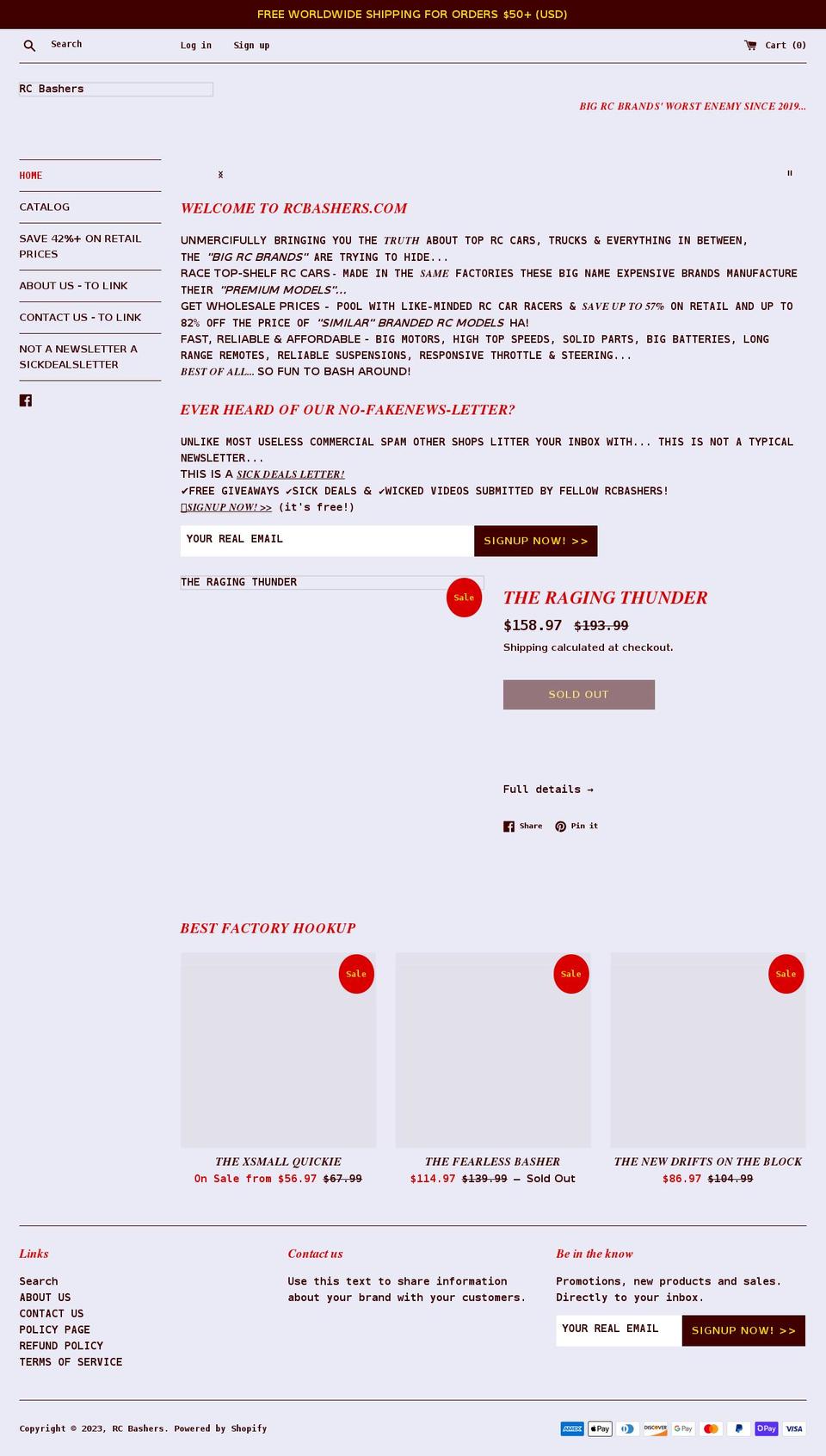 rcbashers.com shopify website screenshot