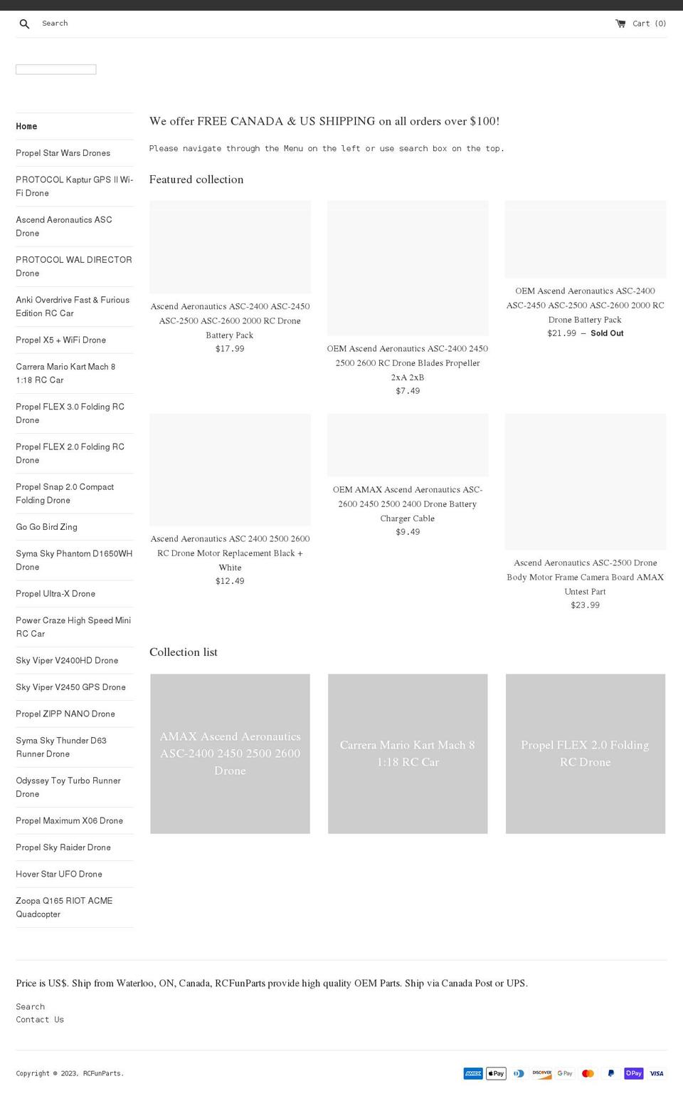 rcfunparts.com shopify website screenshot