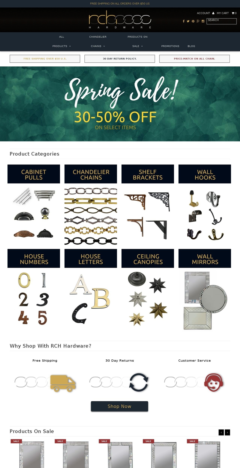 rchhardware.com shopify website screenshot