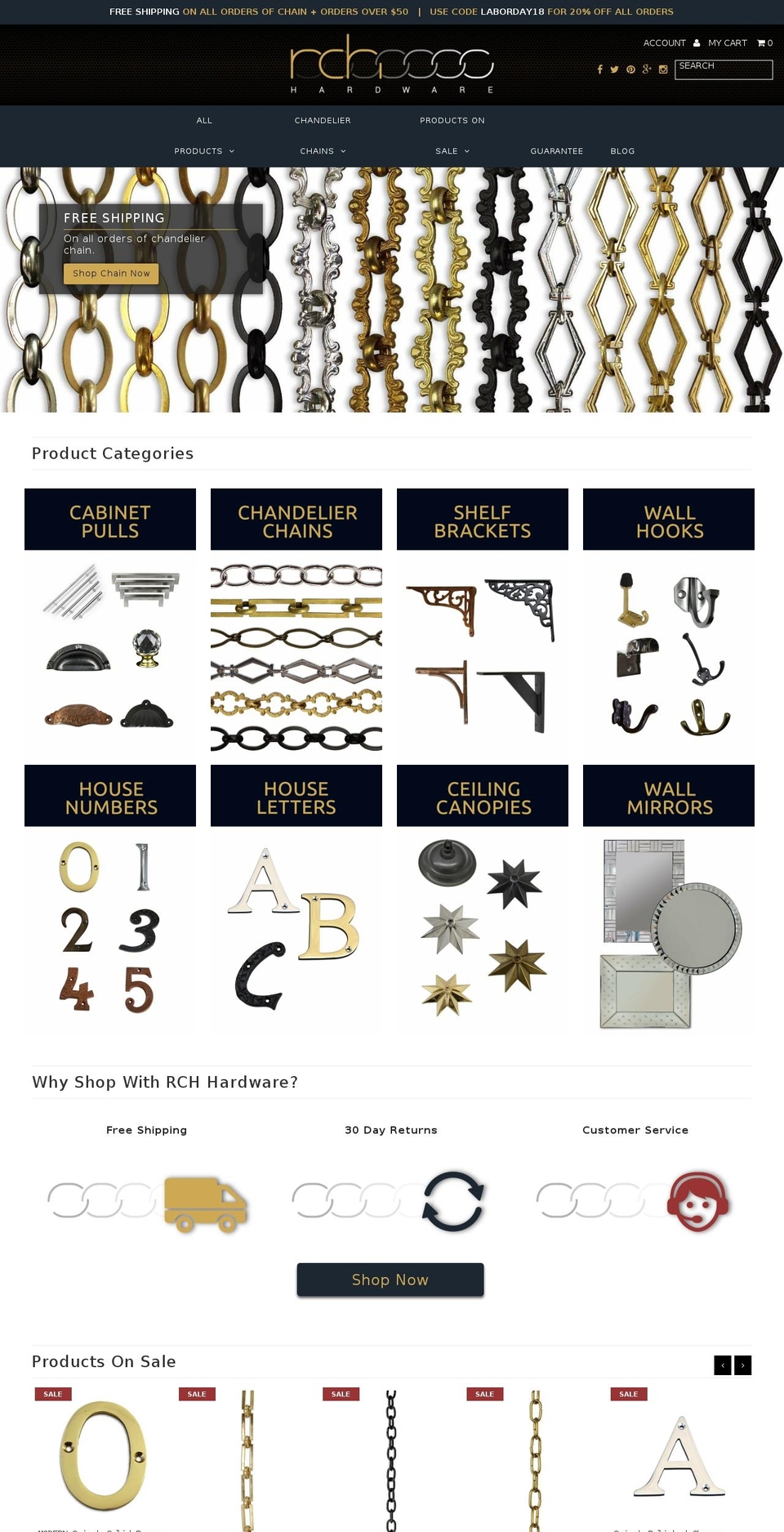 rchhardware.net shopify website screenshot