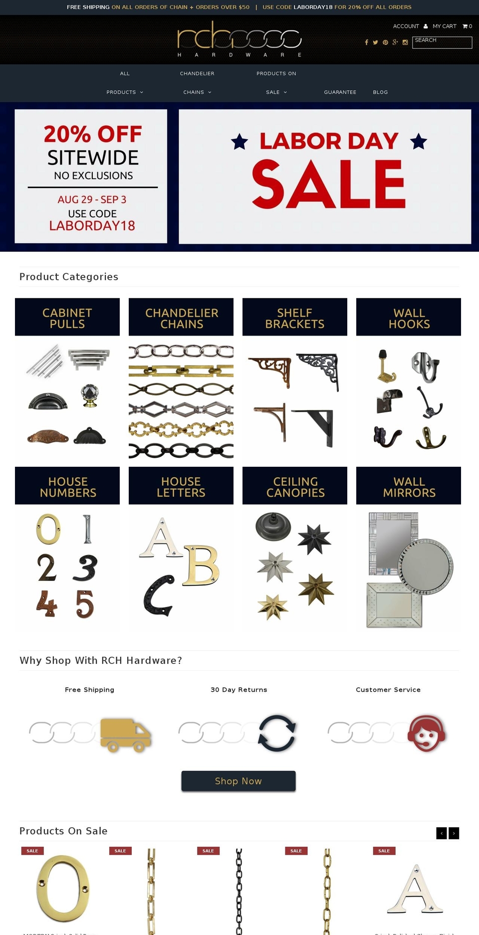 rchhardware.org shopify website screenshot