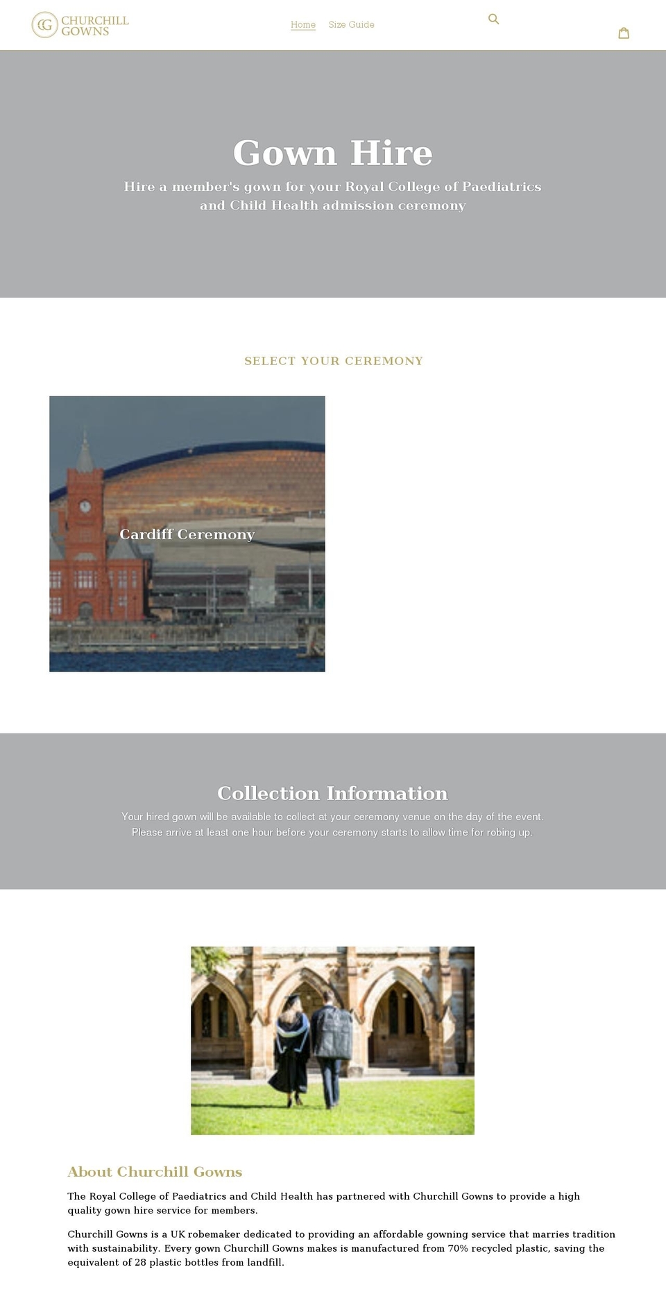 rcpch-gown-hire.com shopify website screenshot