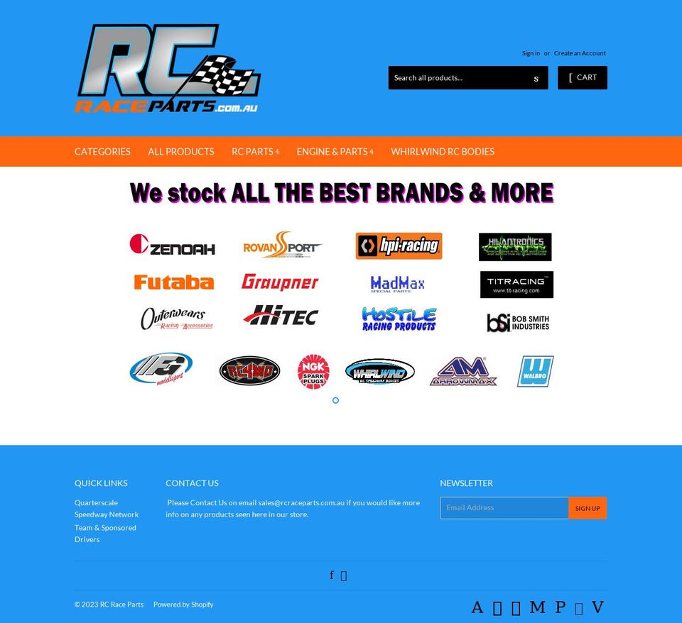 rcraceparts.com.au shopify website screenshot