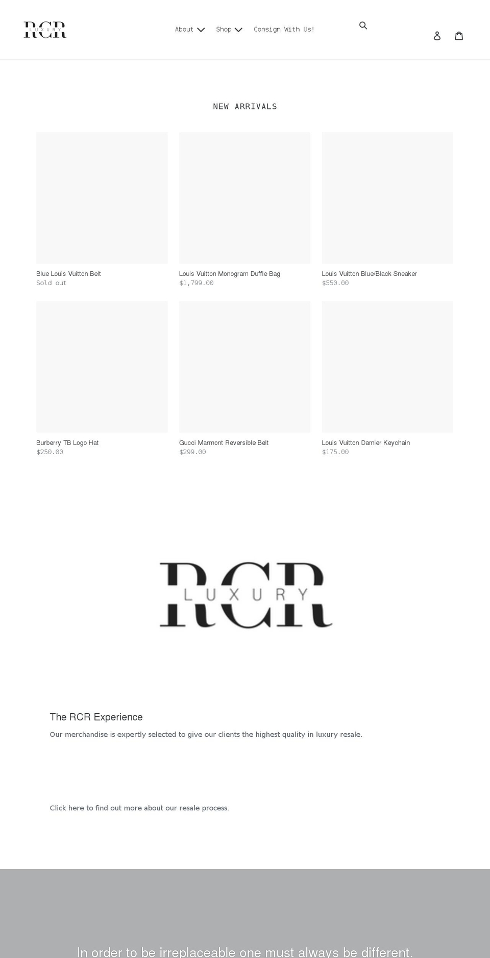 rcrluxboutique.com shopify website screenshot