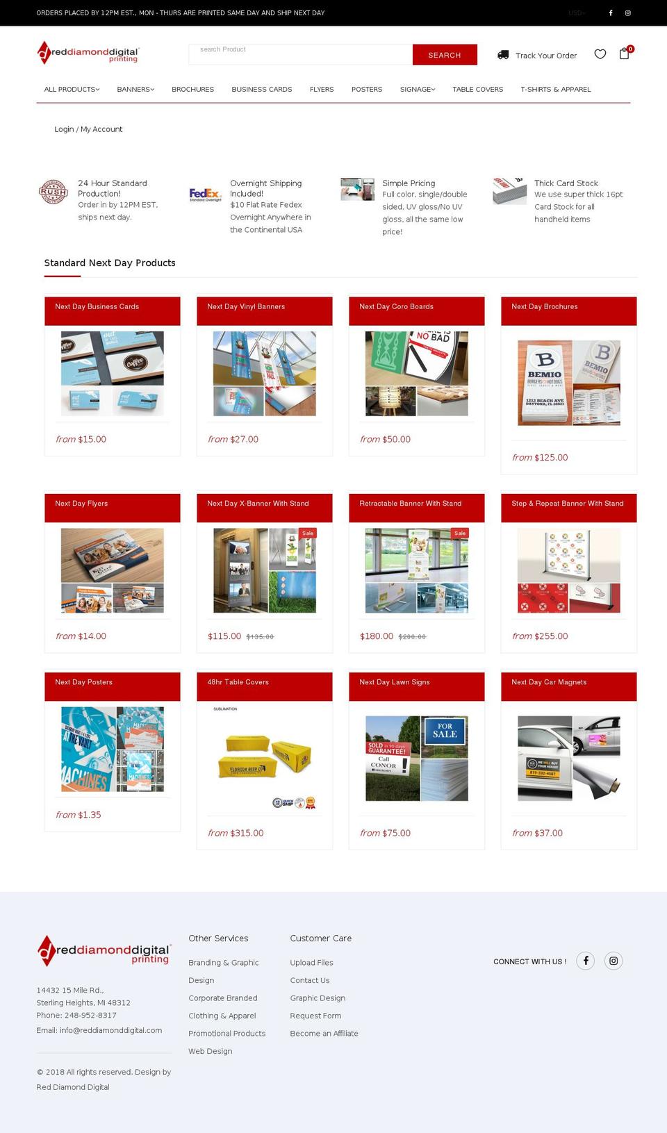 rddprint.com shopify website screenshot