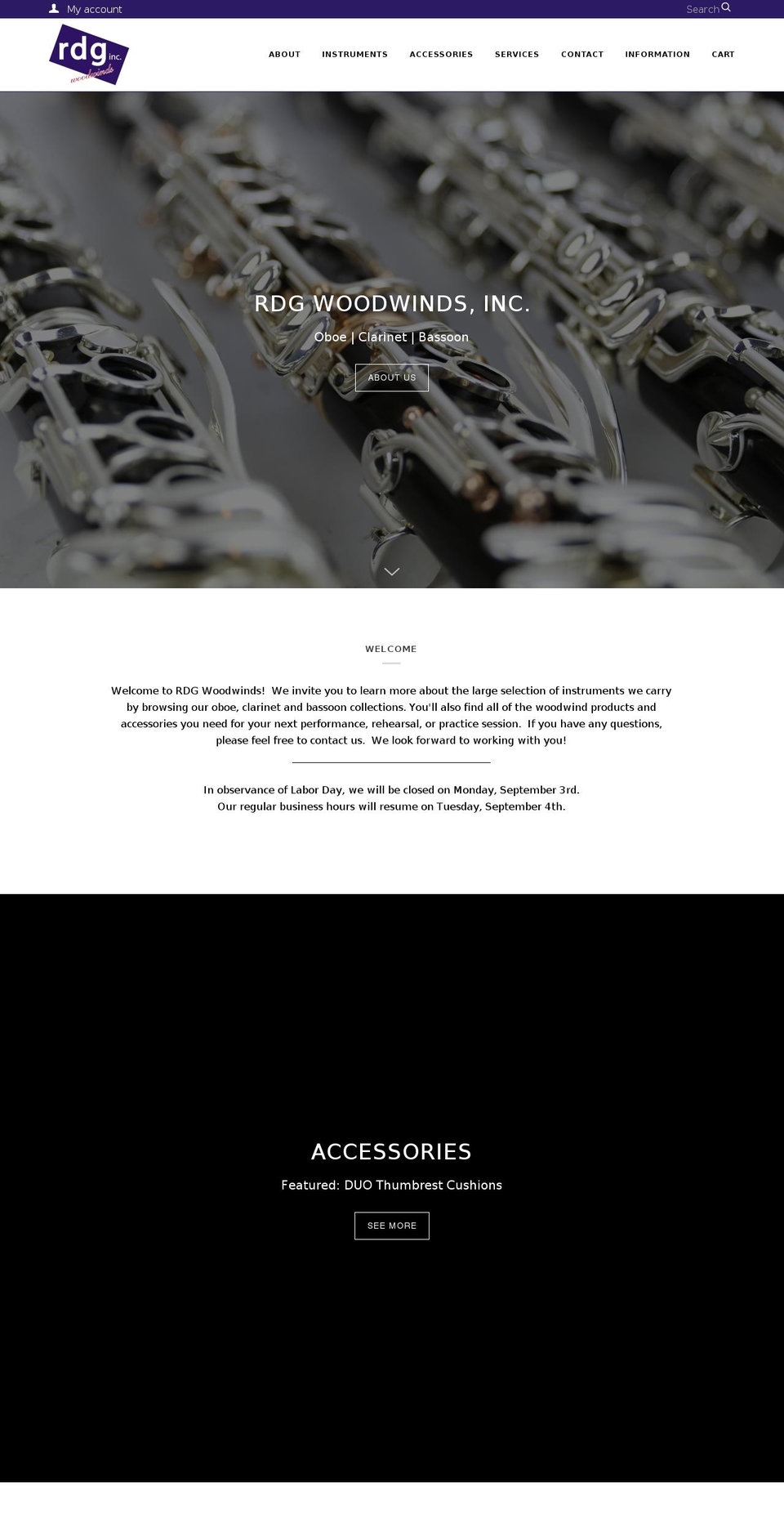 rdgwoodwinds.com — Shopify storefront screenshot