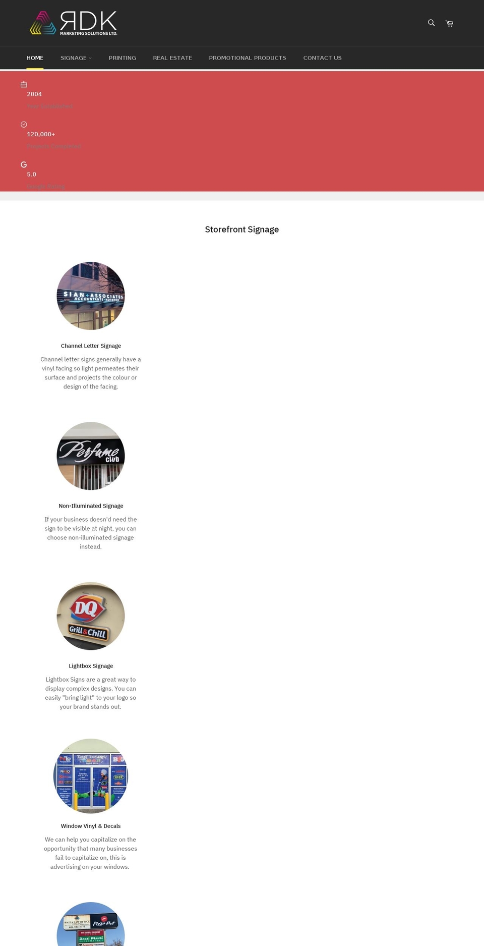 rdksigns.ca shopify website screenshot