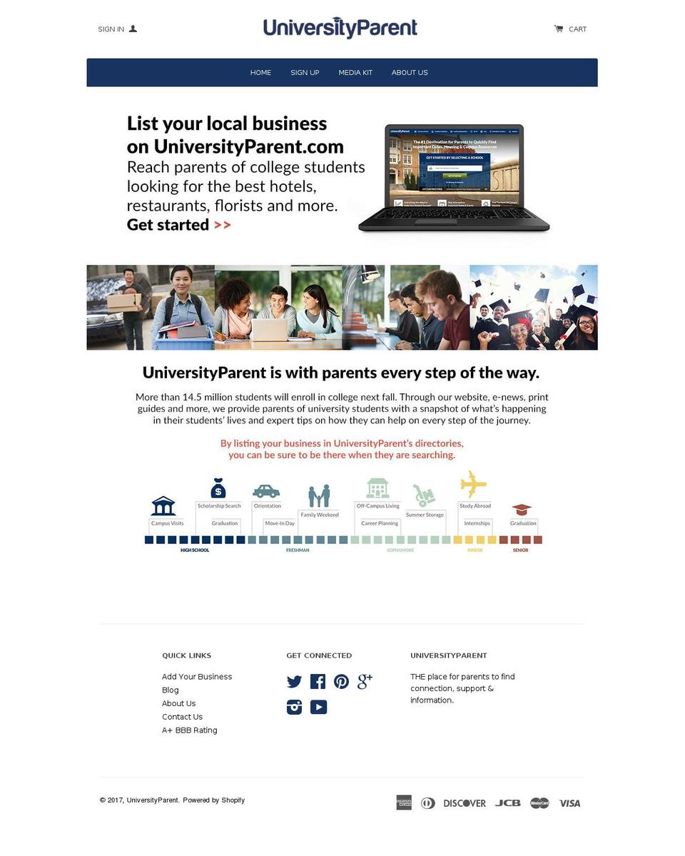 reachcollegeparents.com shopify website screenshot