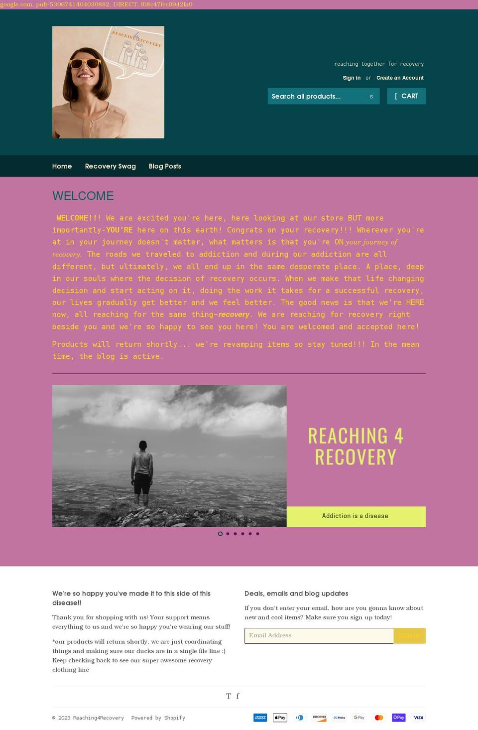 reaching4recovery.com shopify website screenshot