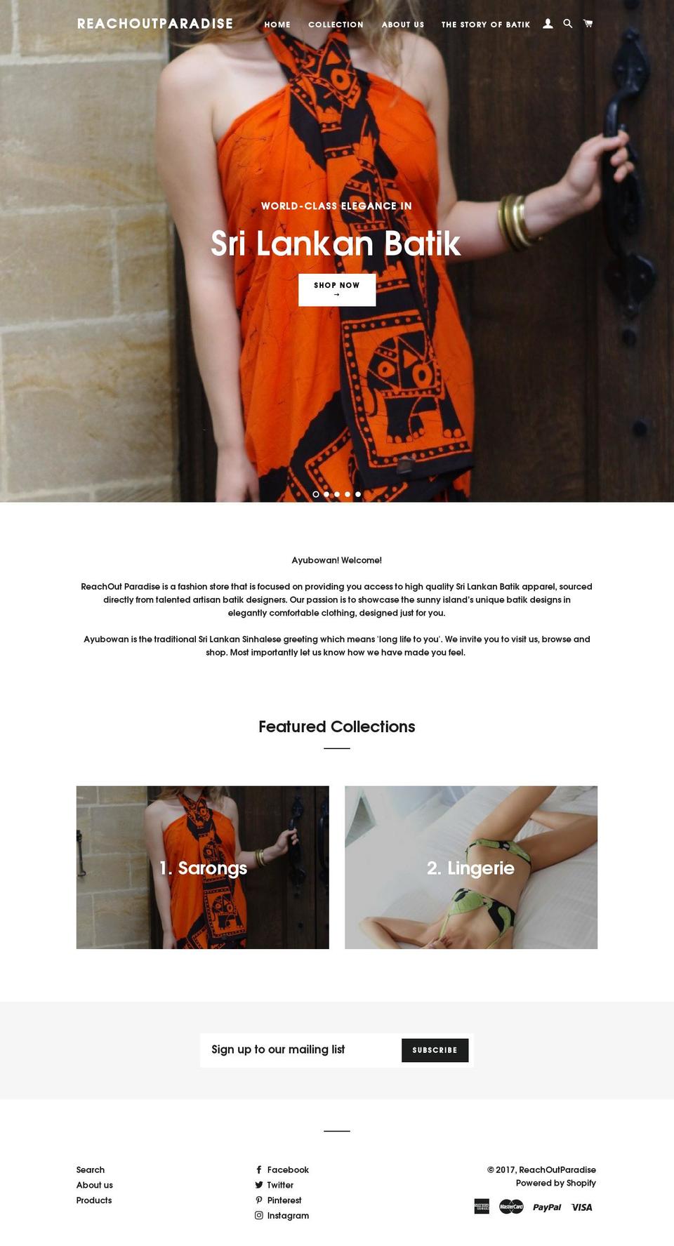 reachoutparadise.com shopify website screenshot