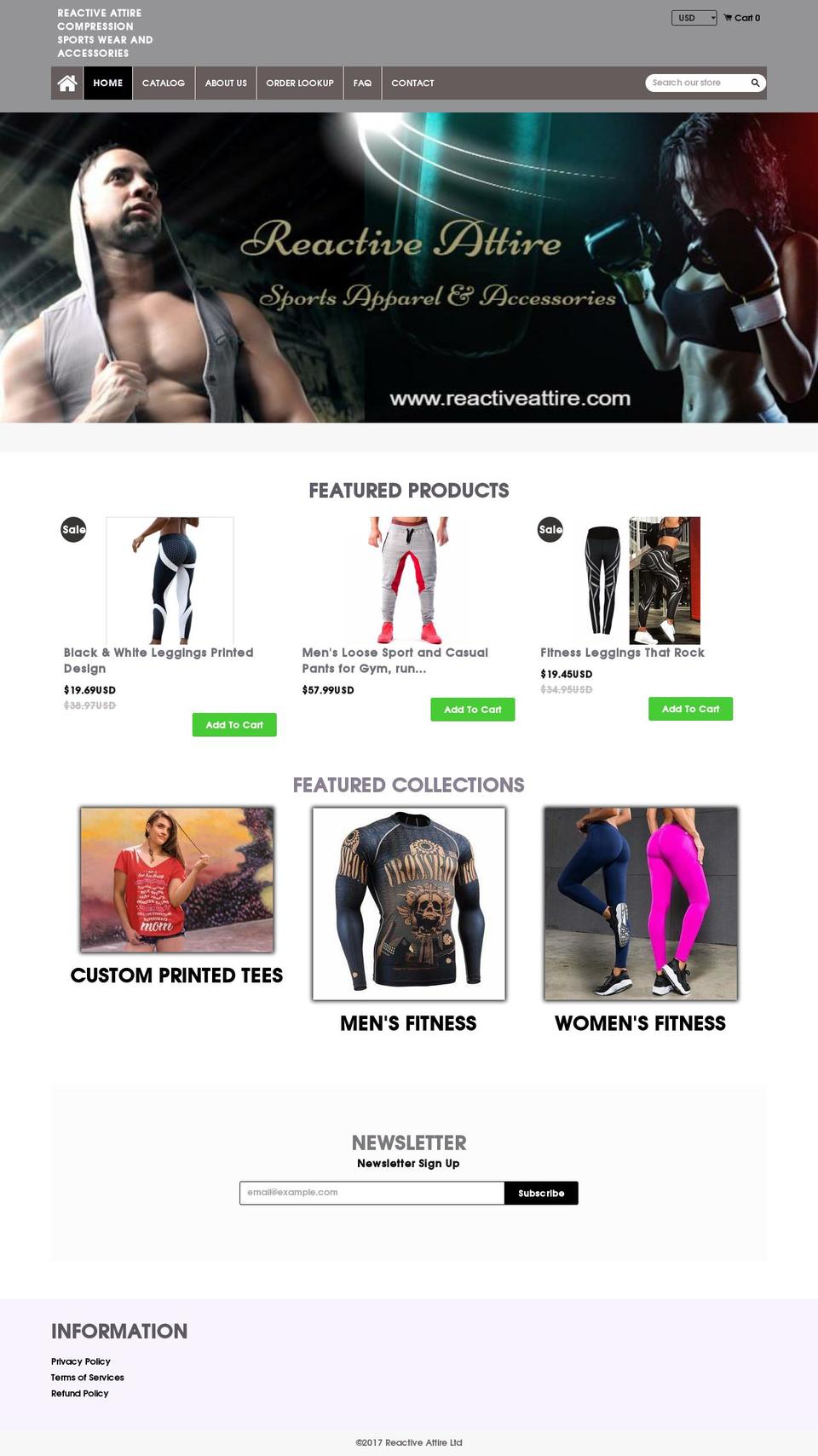 reactiveattire.com shopify website screenshot