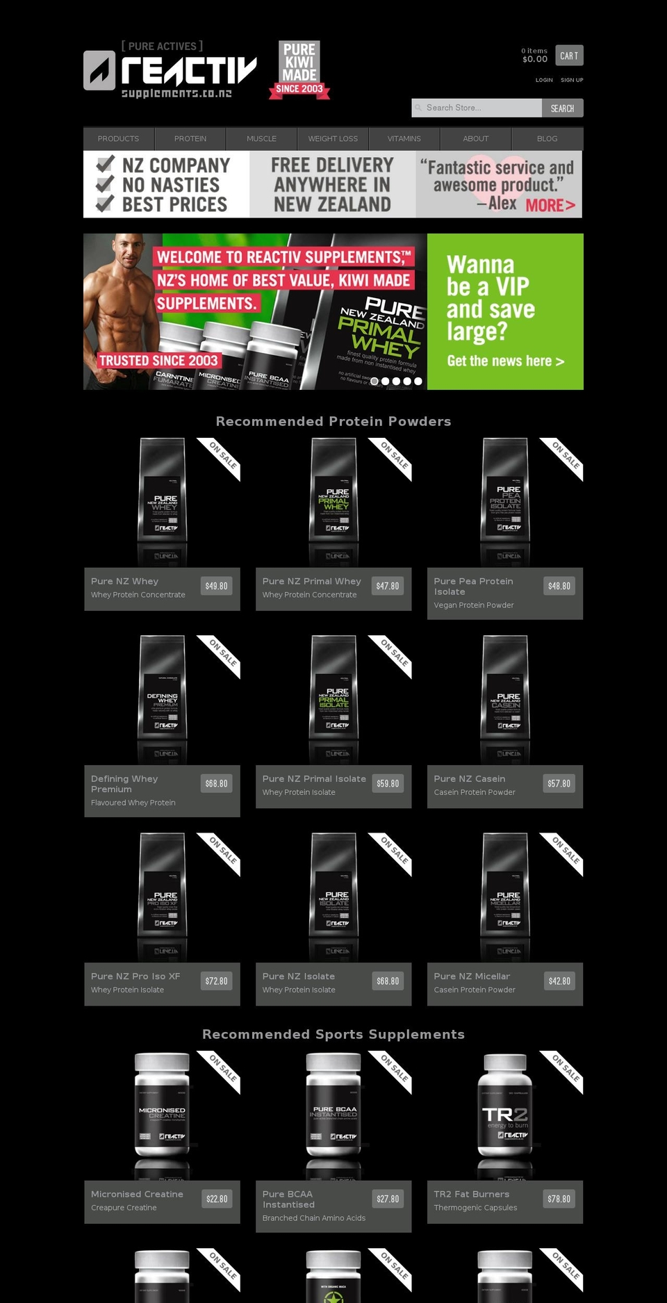 reactivsupplements.co.nz shopify website screenshot