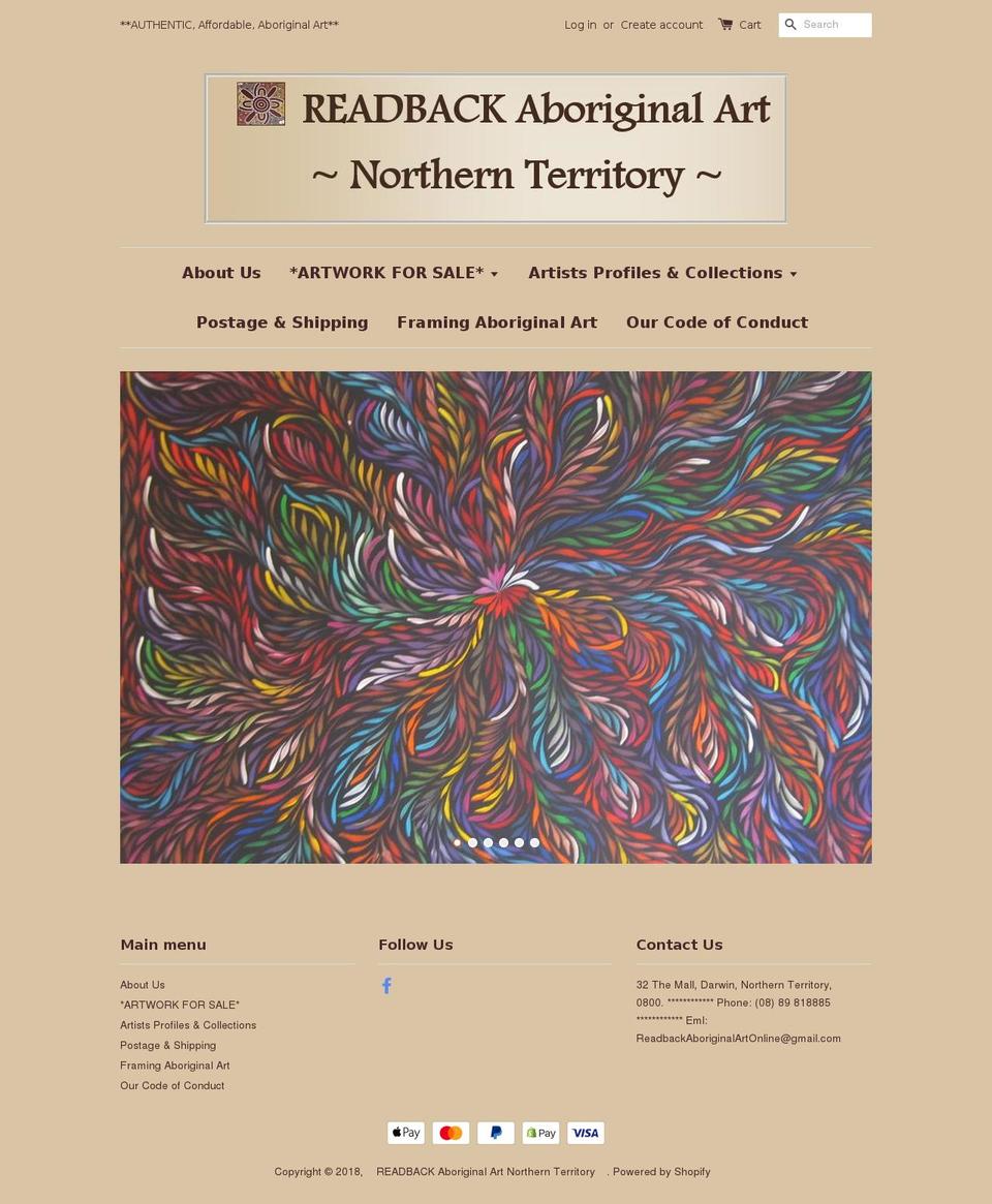 readbackstarartsaboriginalartgallery.com — Shopify storefront screenshot