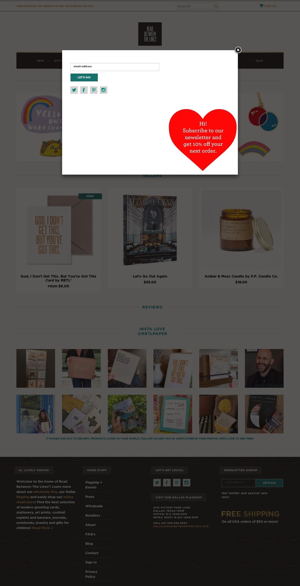 Envy Shopify theme site example readbetweenthelines.com