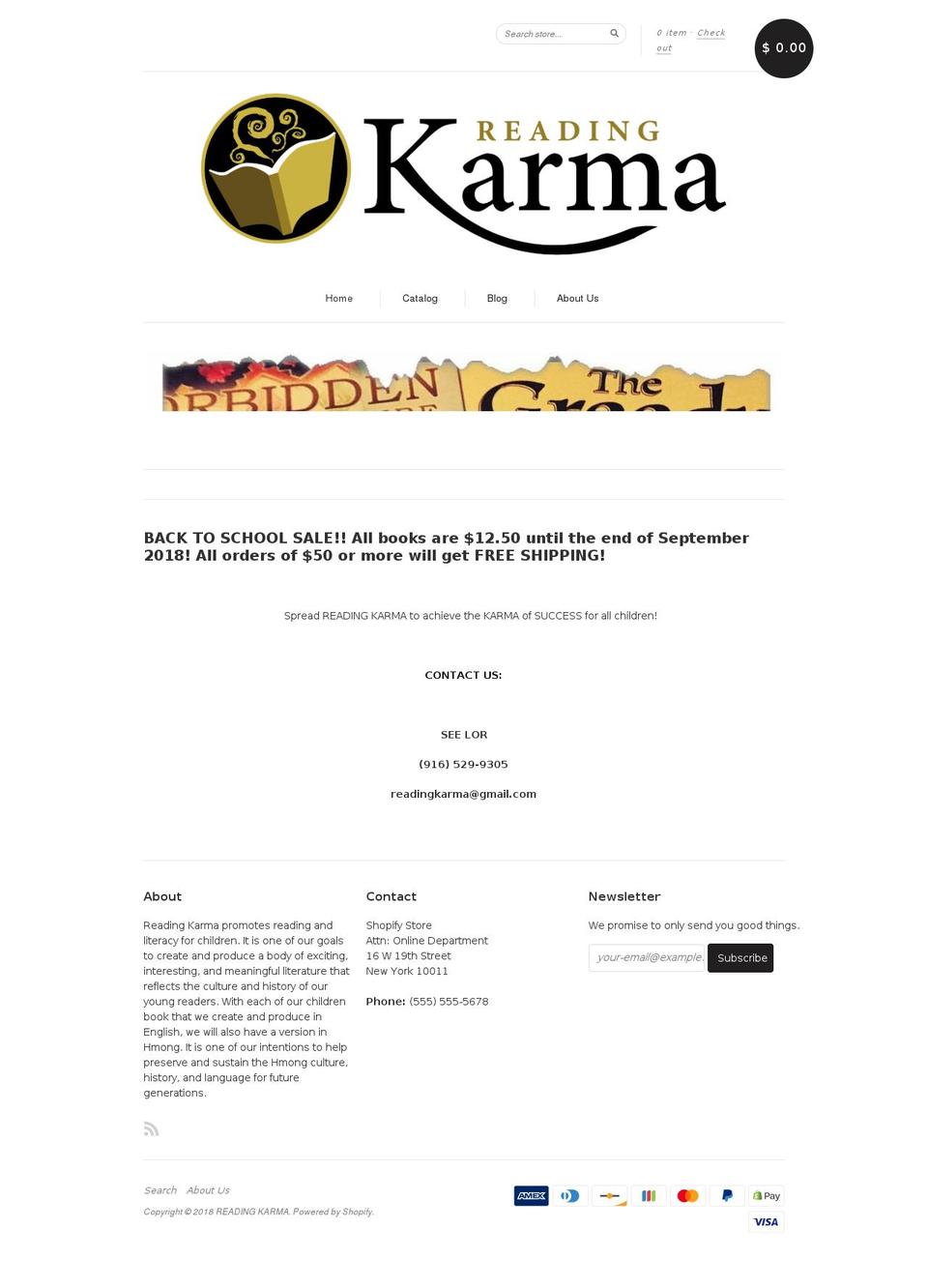 readingkarma.com shopify website screenshot