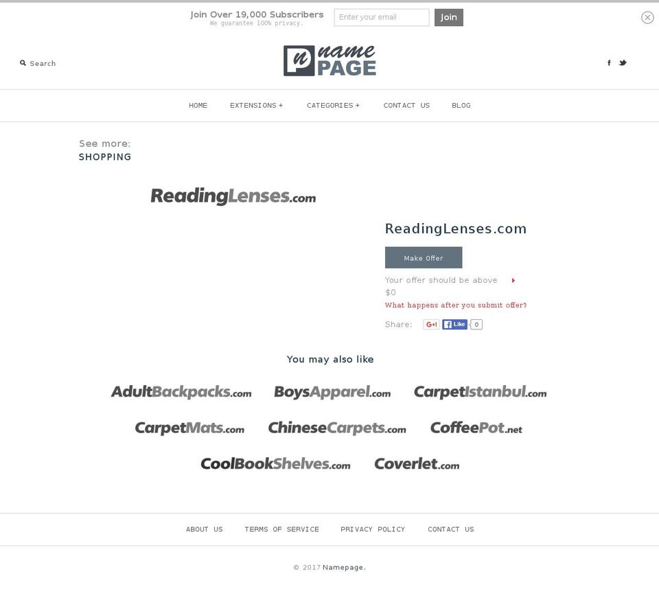 readinglenses.com shopify website screenshot