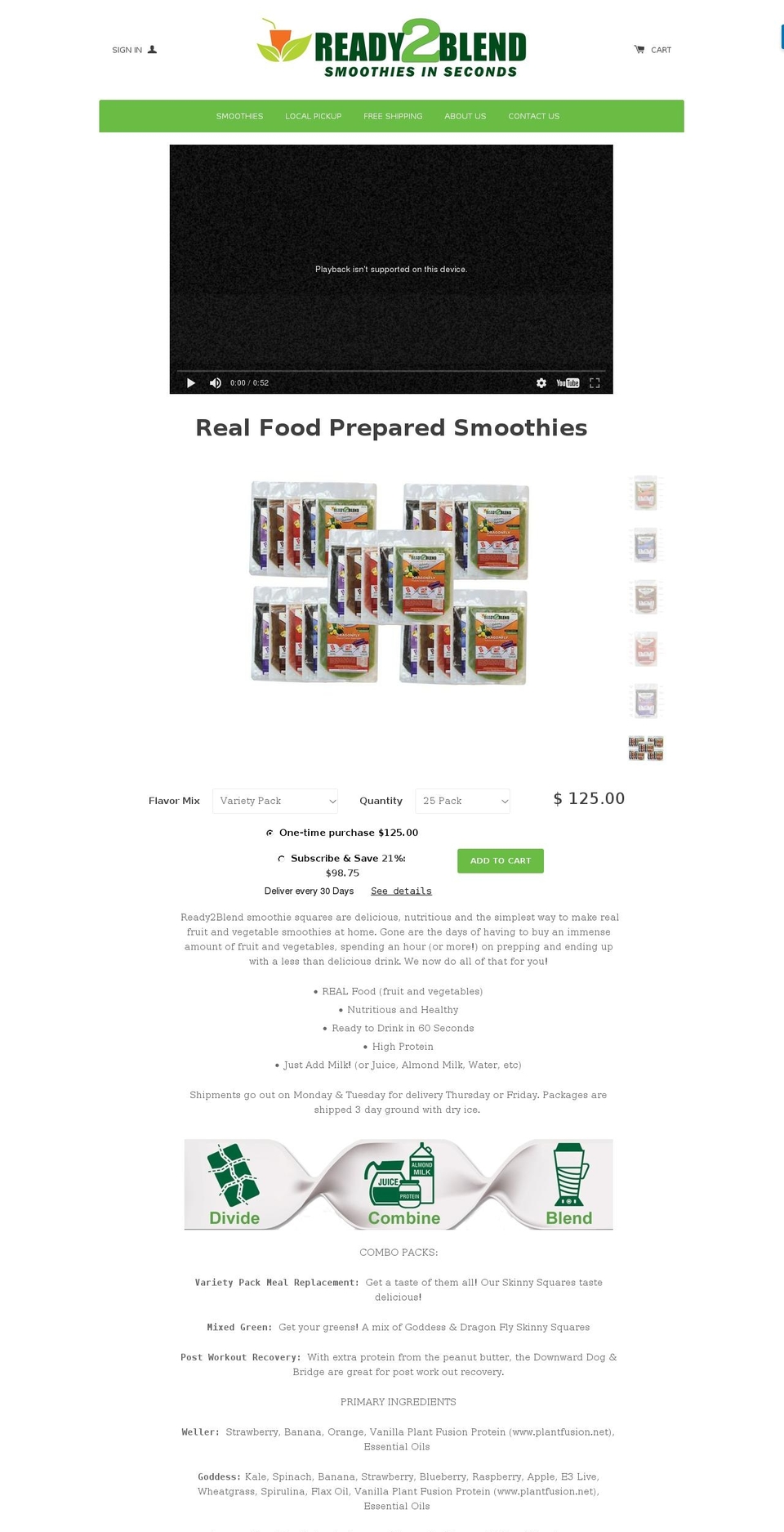 ready2blend.com shopify website screenshot