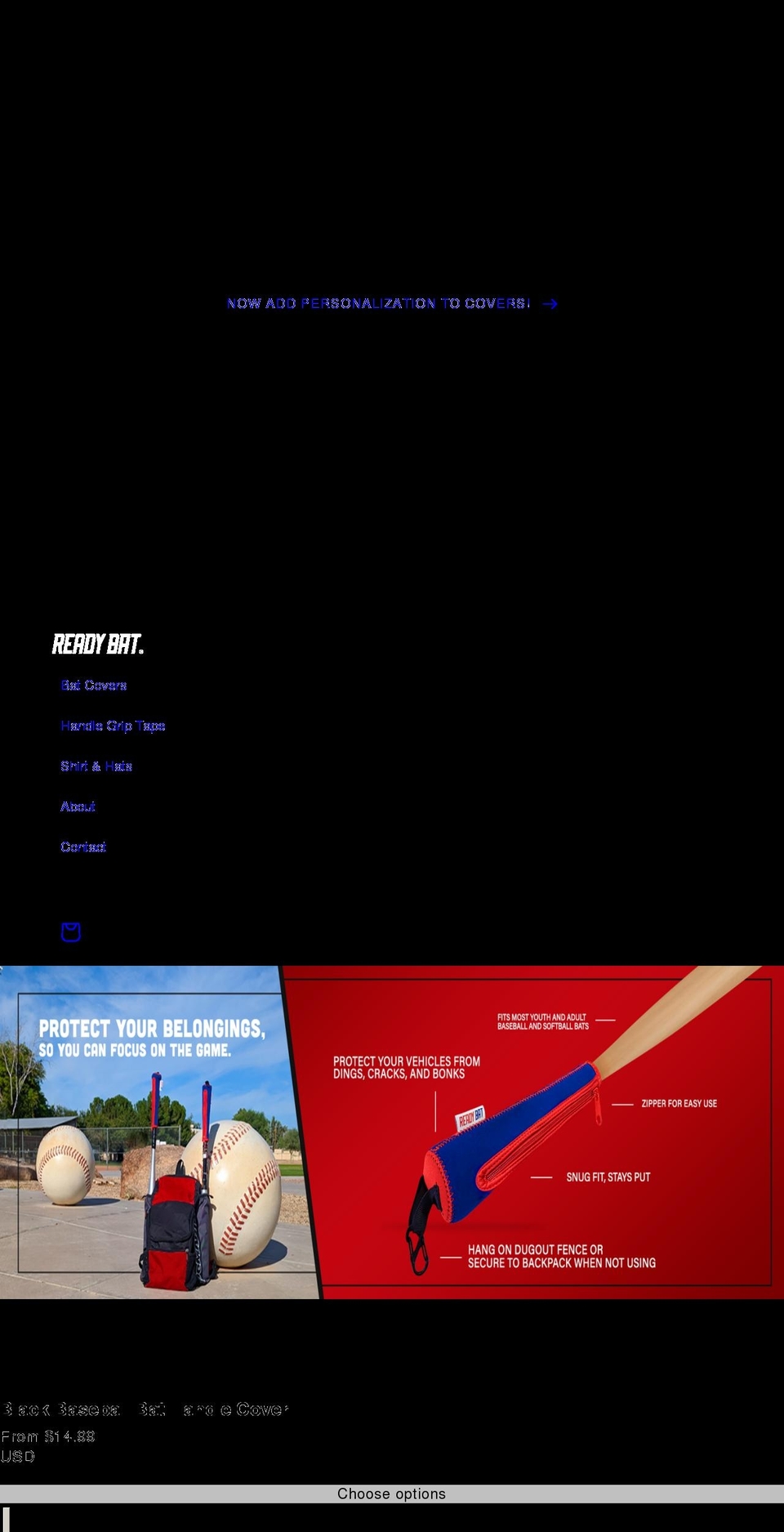 readybat.com shopify website screenshot