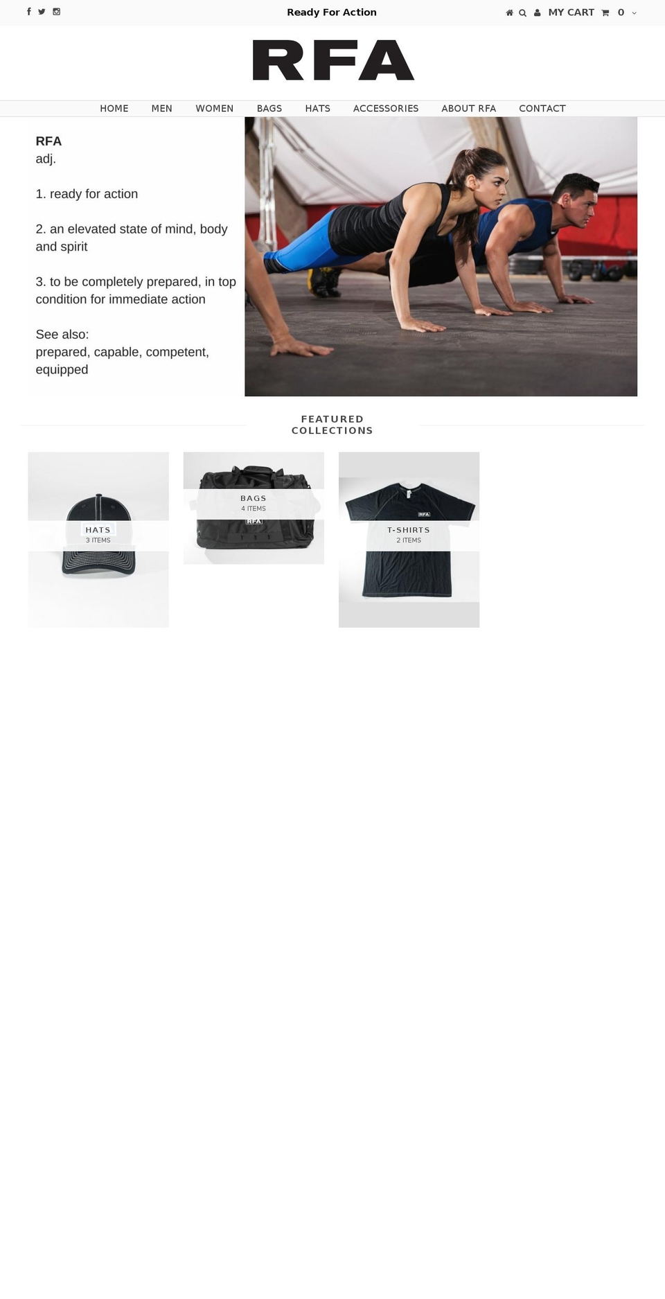 readyforaction.com — Shopify storefront screenshot