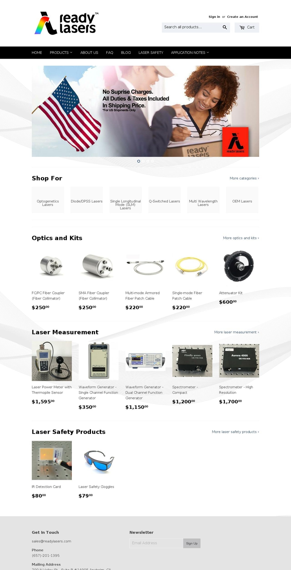 readylasers.com shopify website screenshot