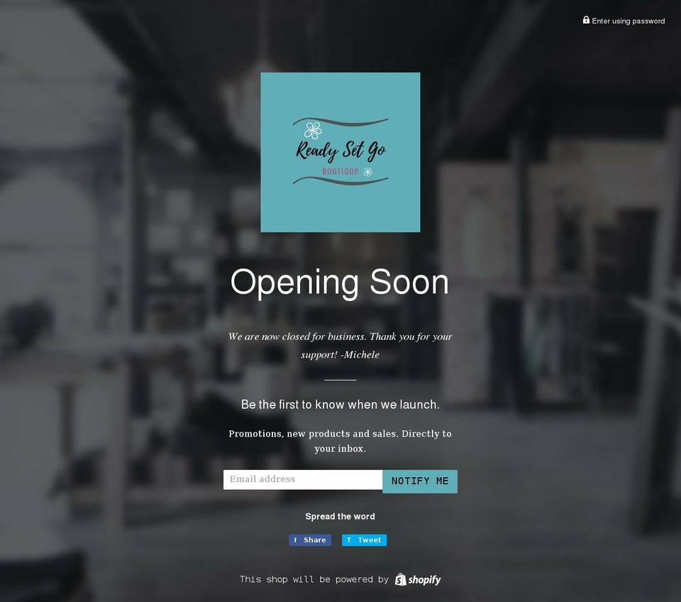 readysetgoboutique.com shopify website screenshot