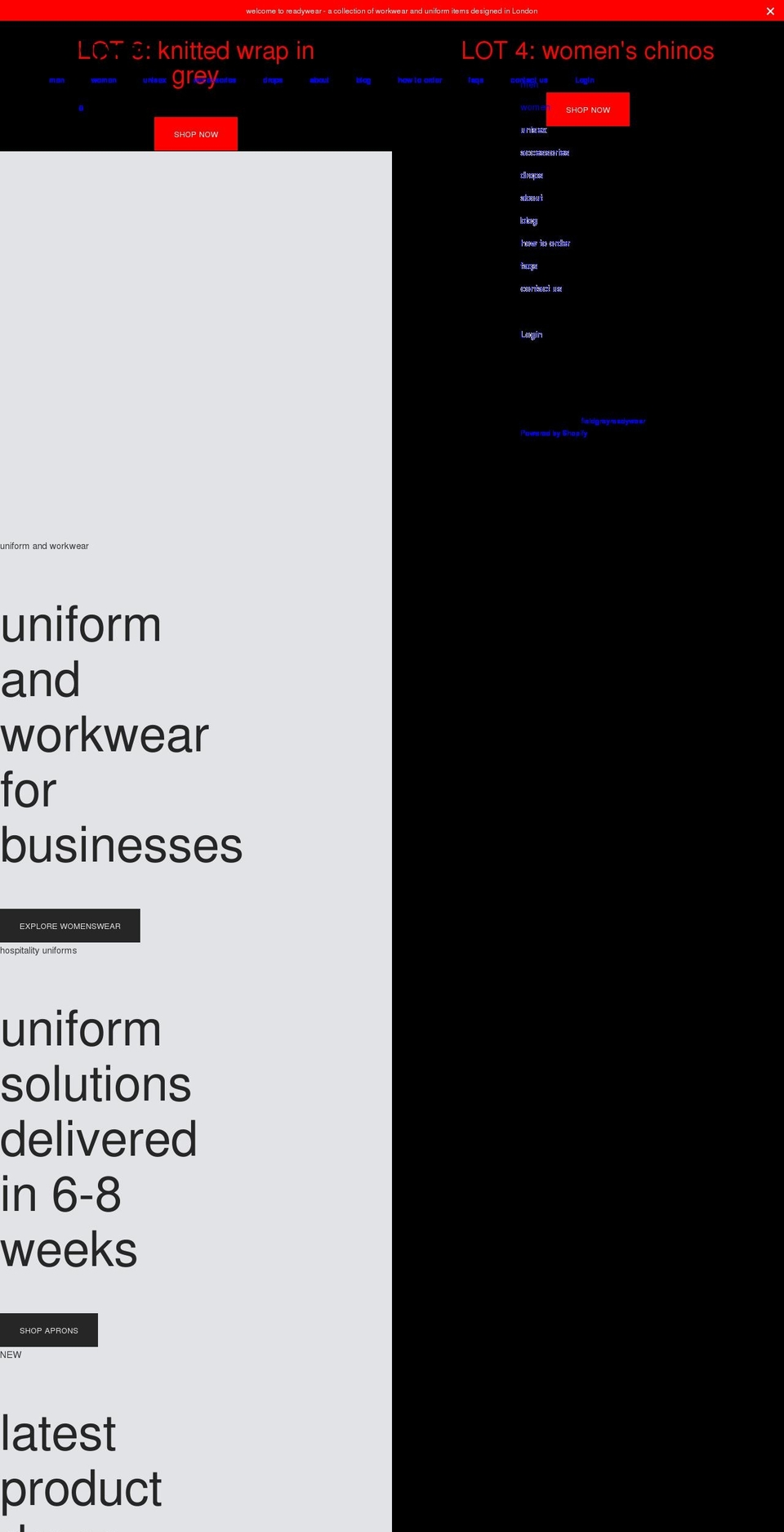 readywear.co.uk shopify website screenshot