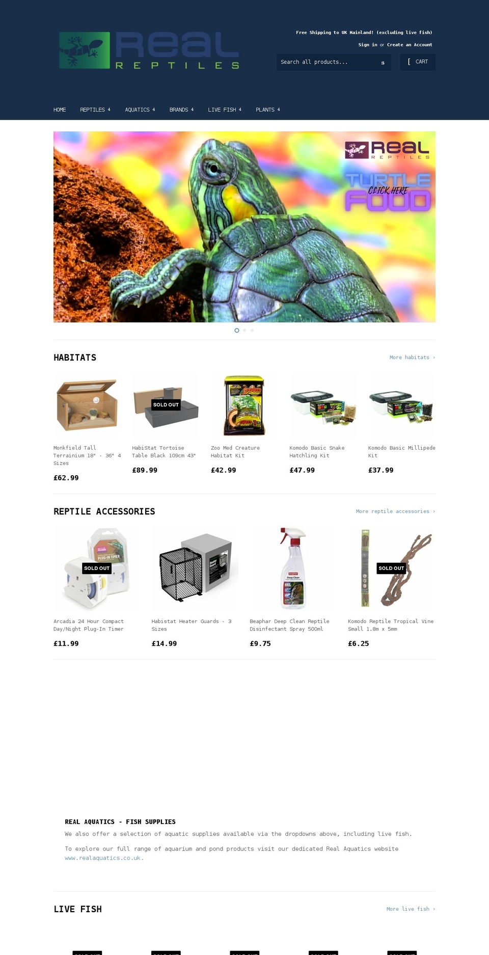 real-reptiles.co.uk shopify website screenshot