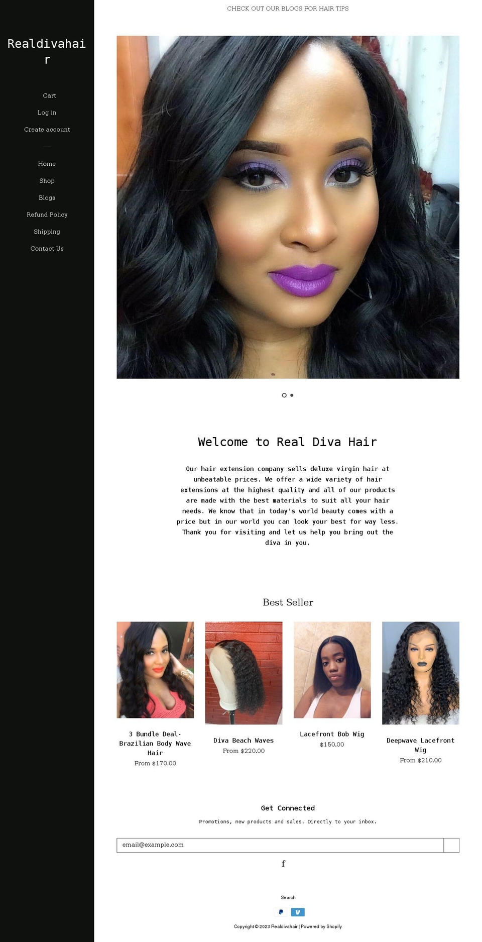 realdivahair.com shopify website screenshot