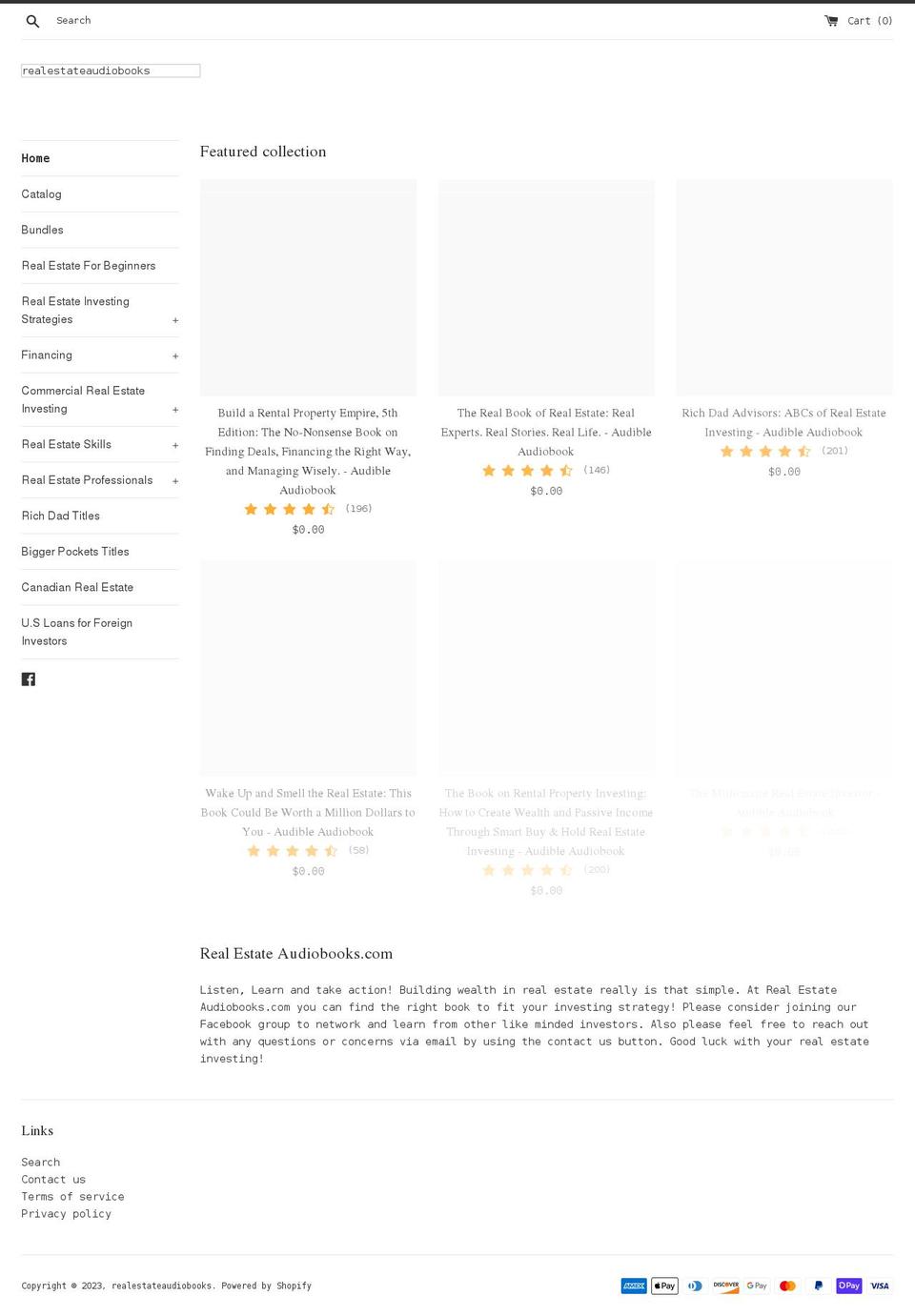 realestateaudiobooks.com shopify website screenshot