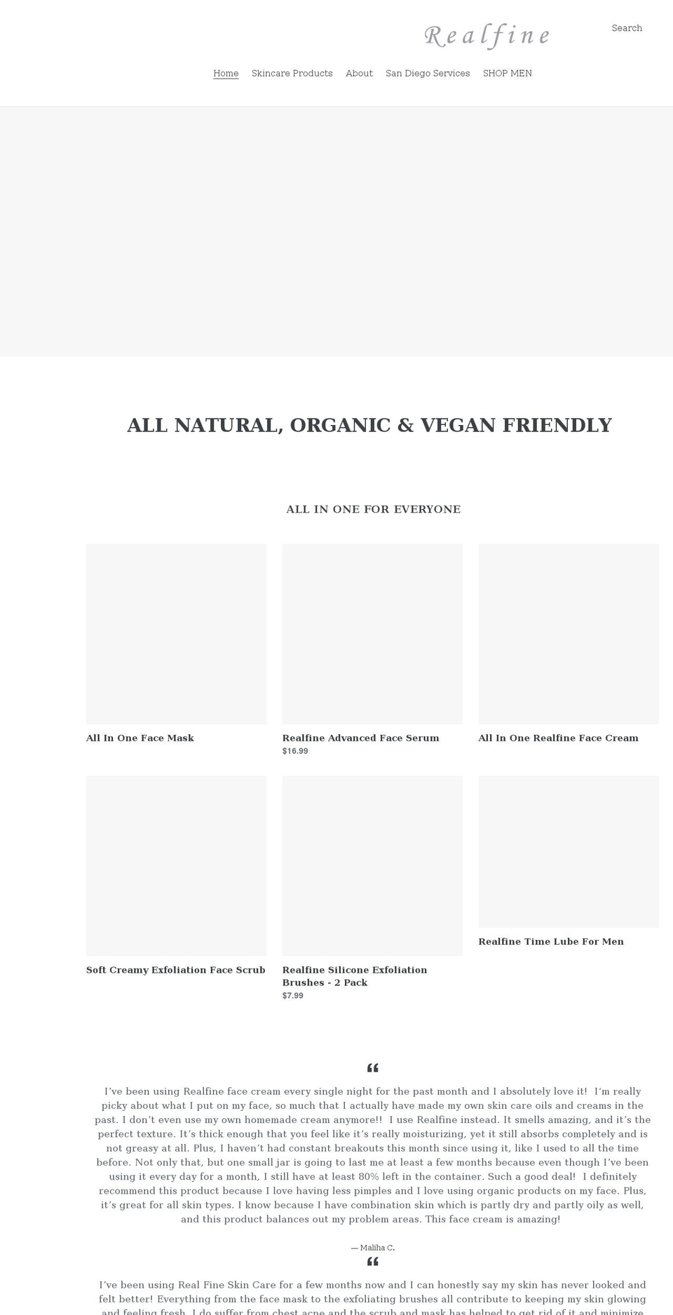 realfineskincare.com shopify website screenshot