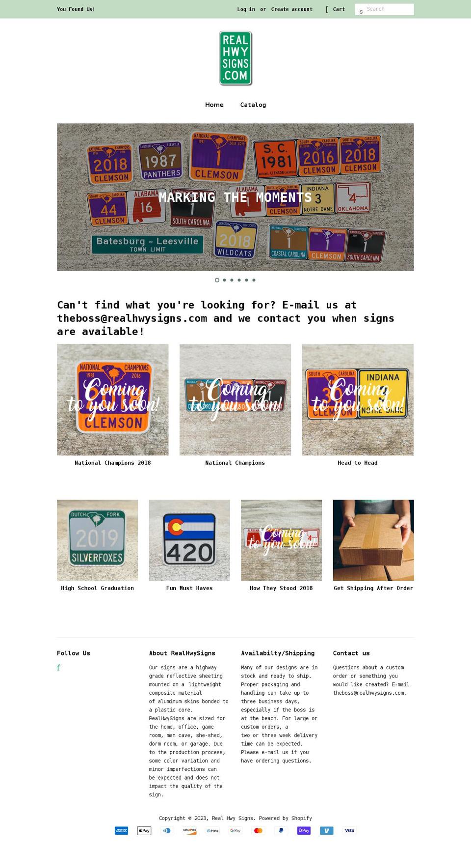 realhwysigns.com shopify website screenshot