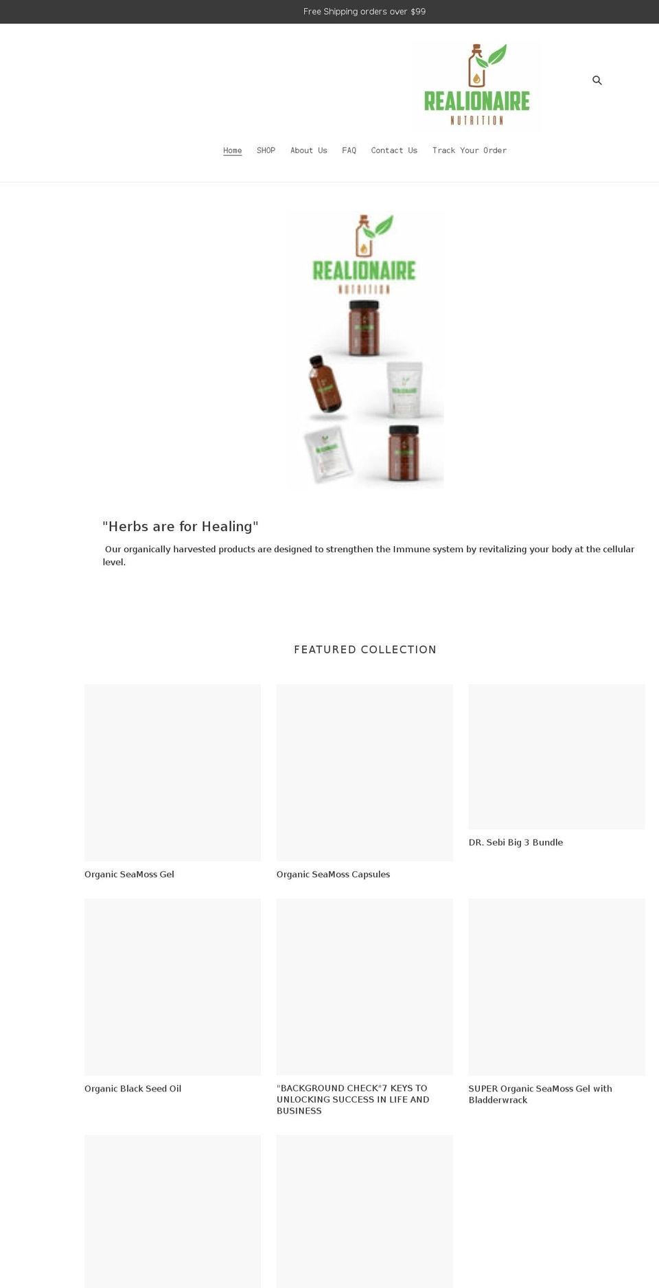 realionairenutritionstore.com shopify website screenshot