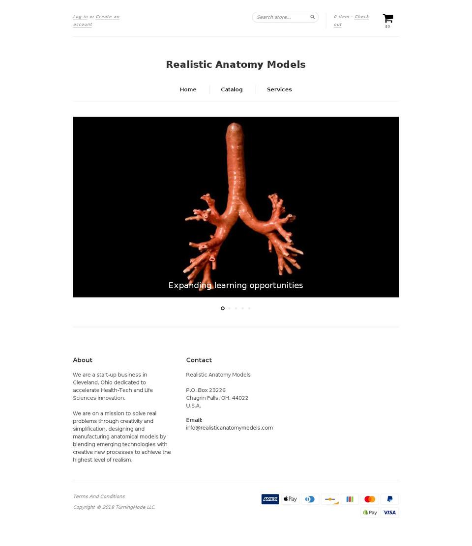 realisticanatomy.com shopify website screenshot