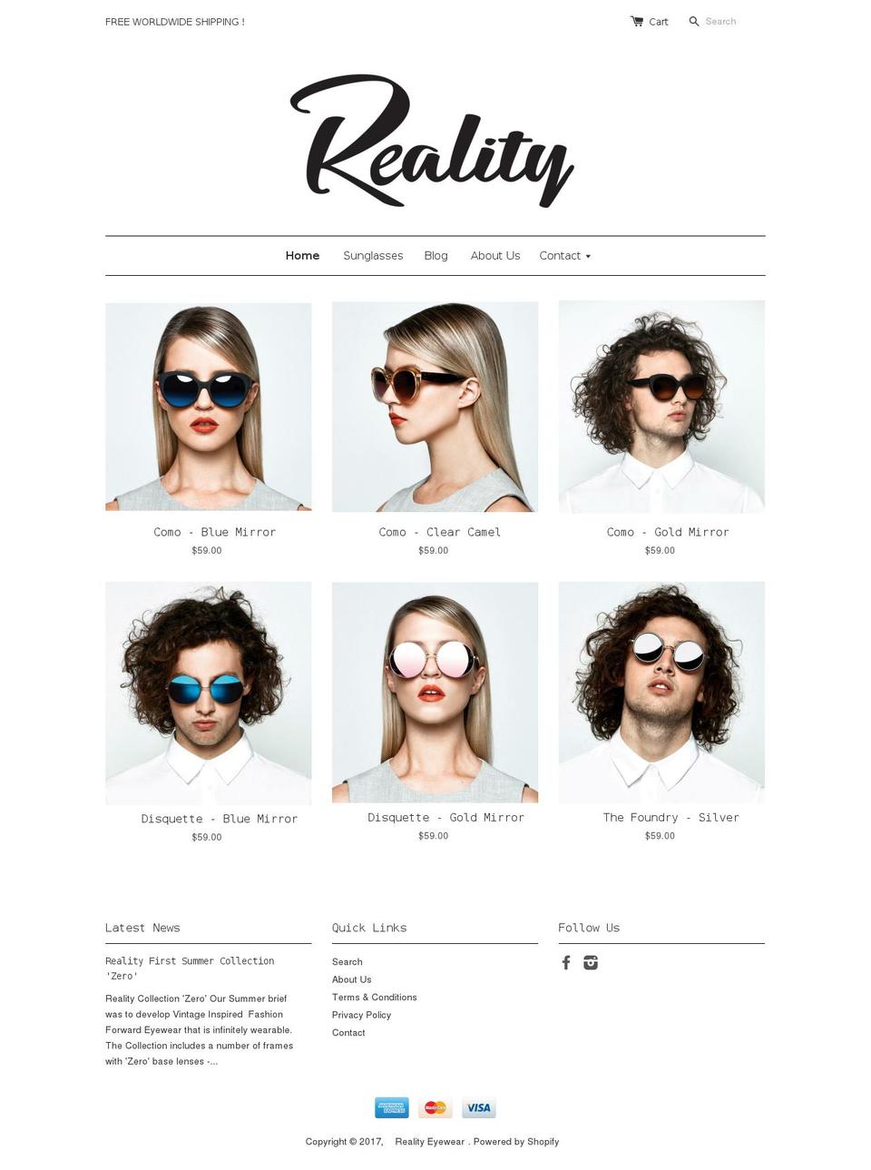 reality-eyewear.com shopify website screenshot