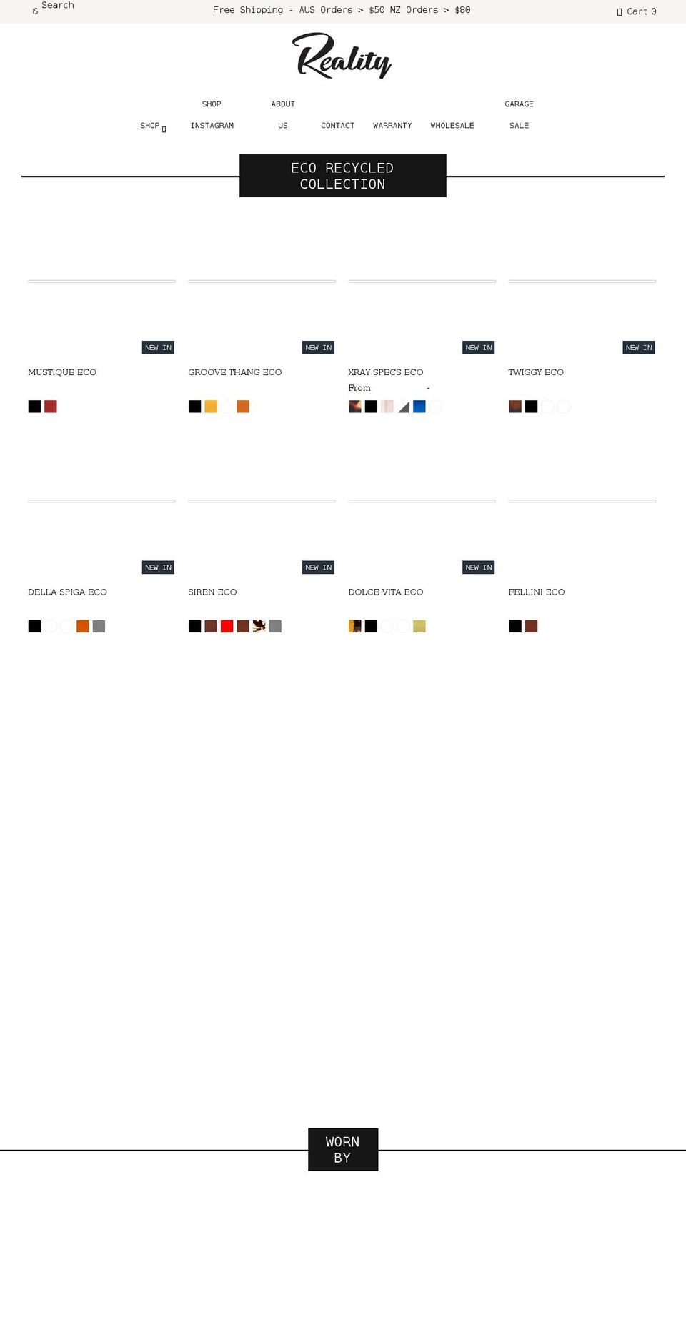 realityeyewear.com.au shopify website screenshot