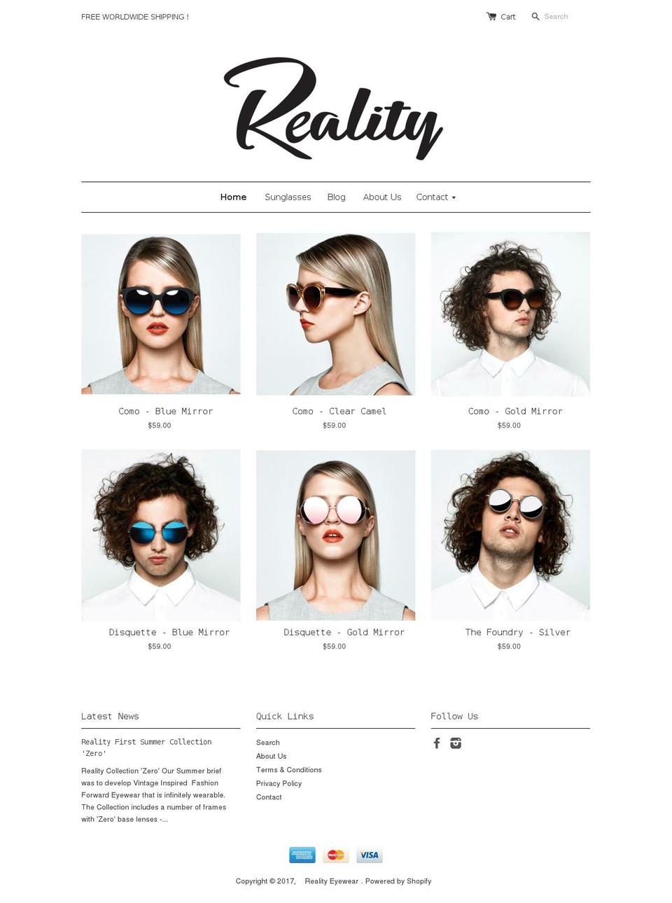 realityeyewear.com shopify website screenshot