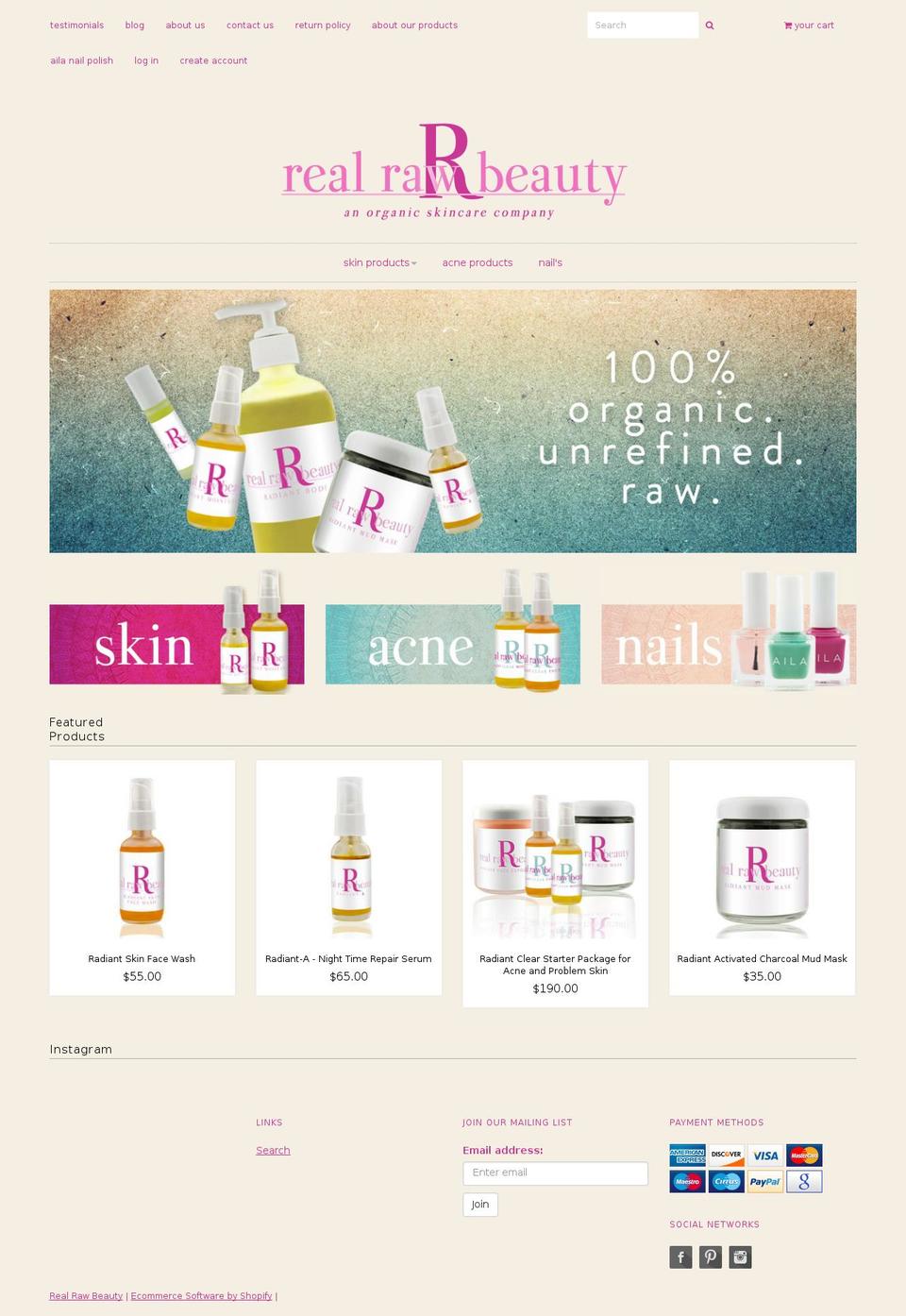 realrawbeauty.com shopify website screenshot